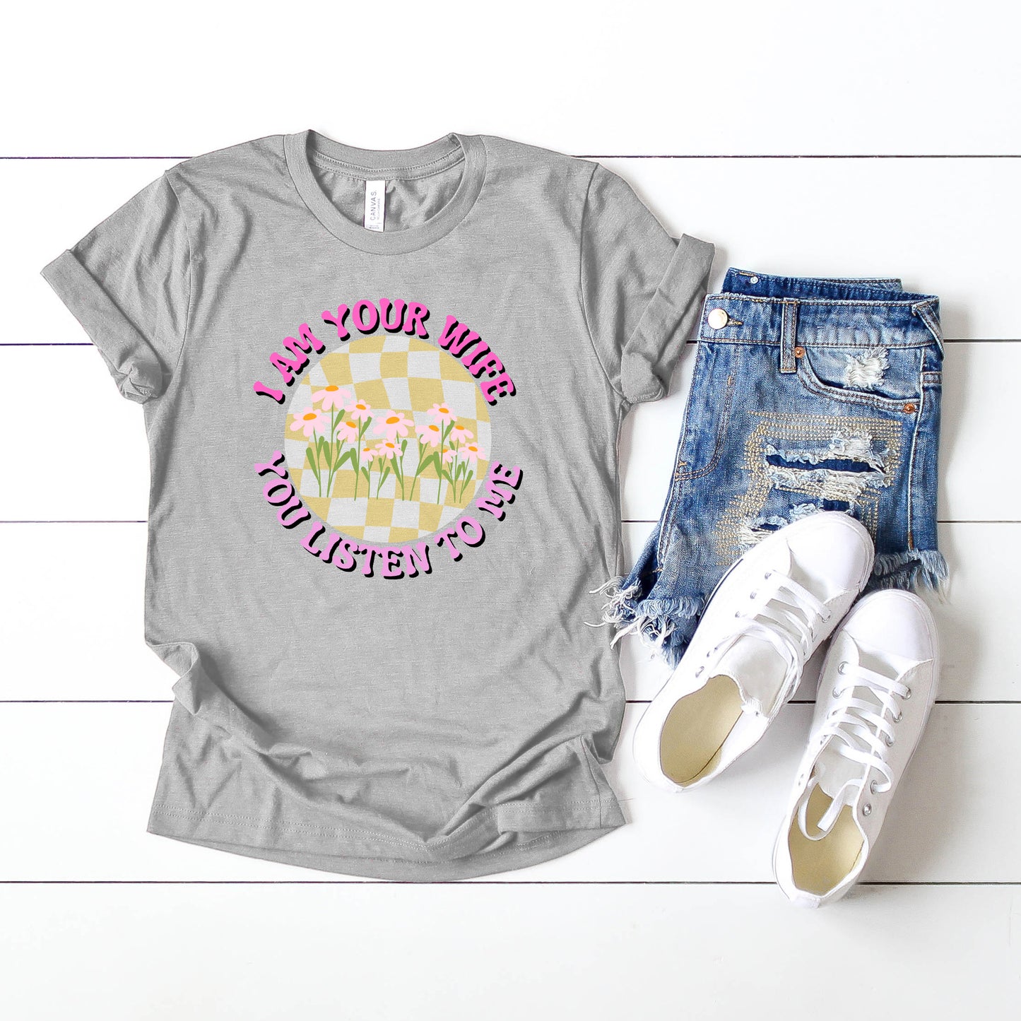 I Am Your Wife Yellow Checkered | Short Sleeve Graphic Tee