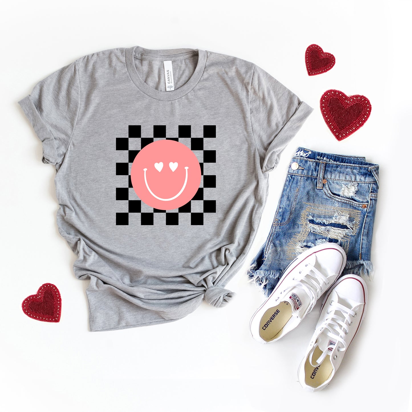 Valentines Pink Smiley | Short Sleeve Crew Neck