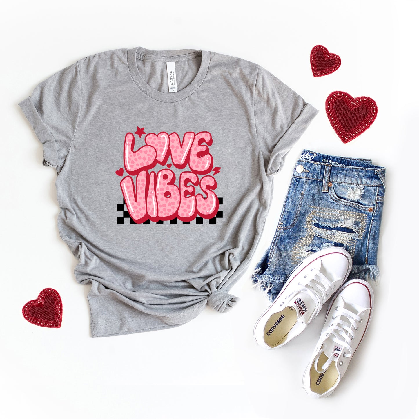 Love Vibes Stars Checkered | Short Sleeve Crew Neck
