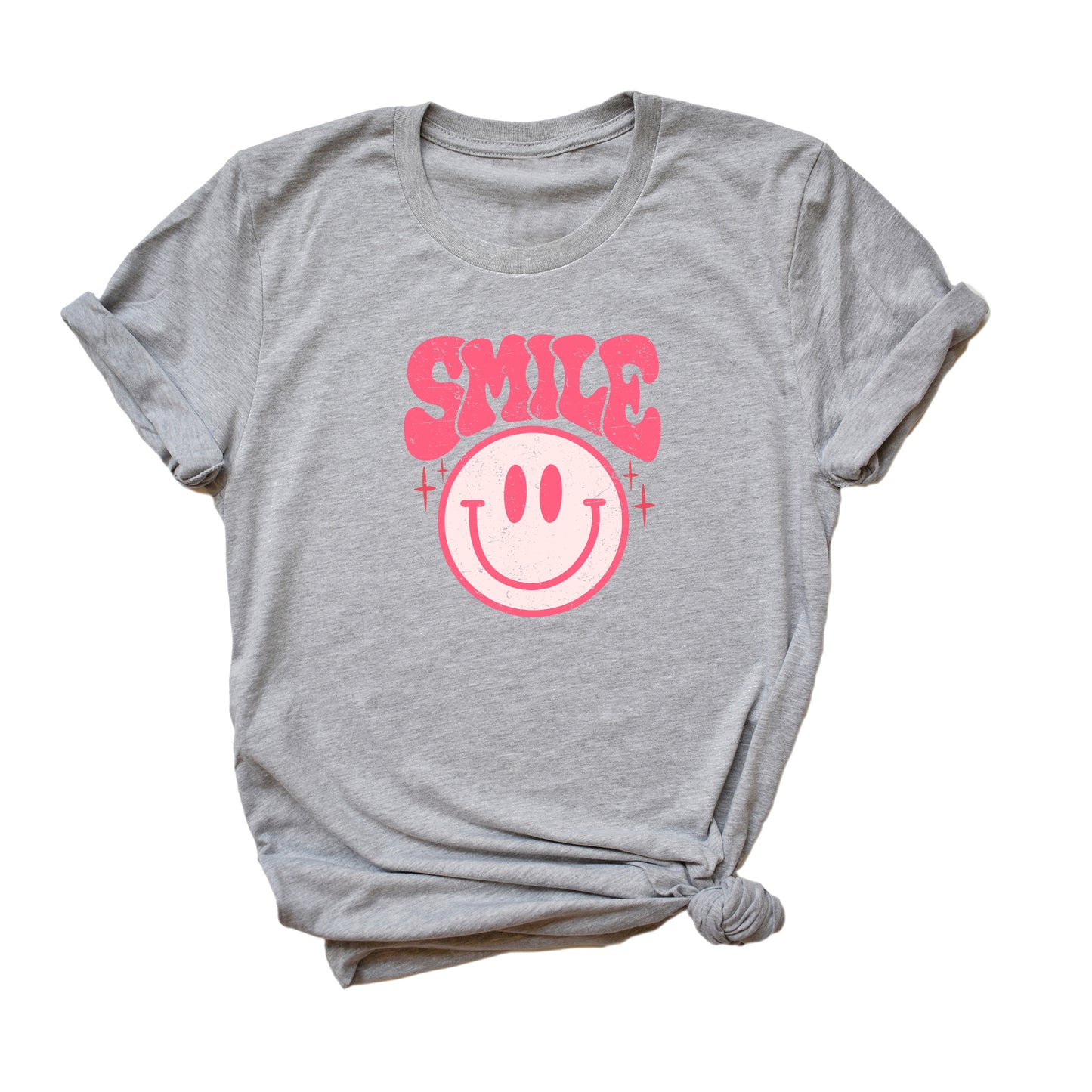 Pink Smiley Distressed | Short Sleeve Crew Neck