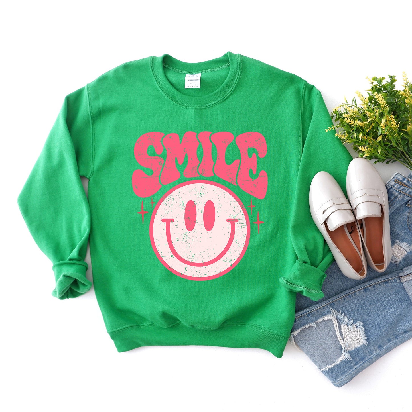 Pink Distressed Smiley | Sweatshirt