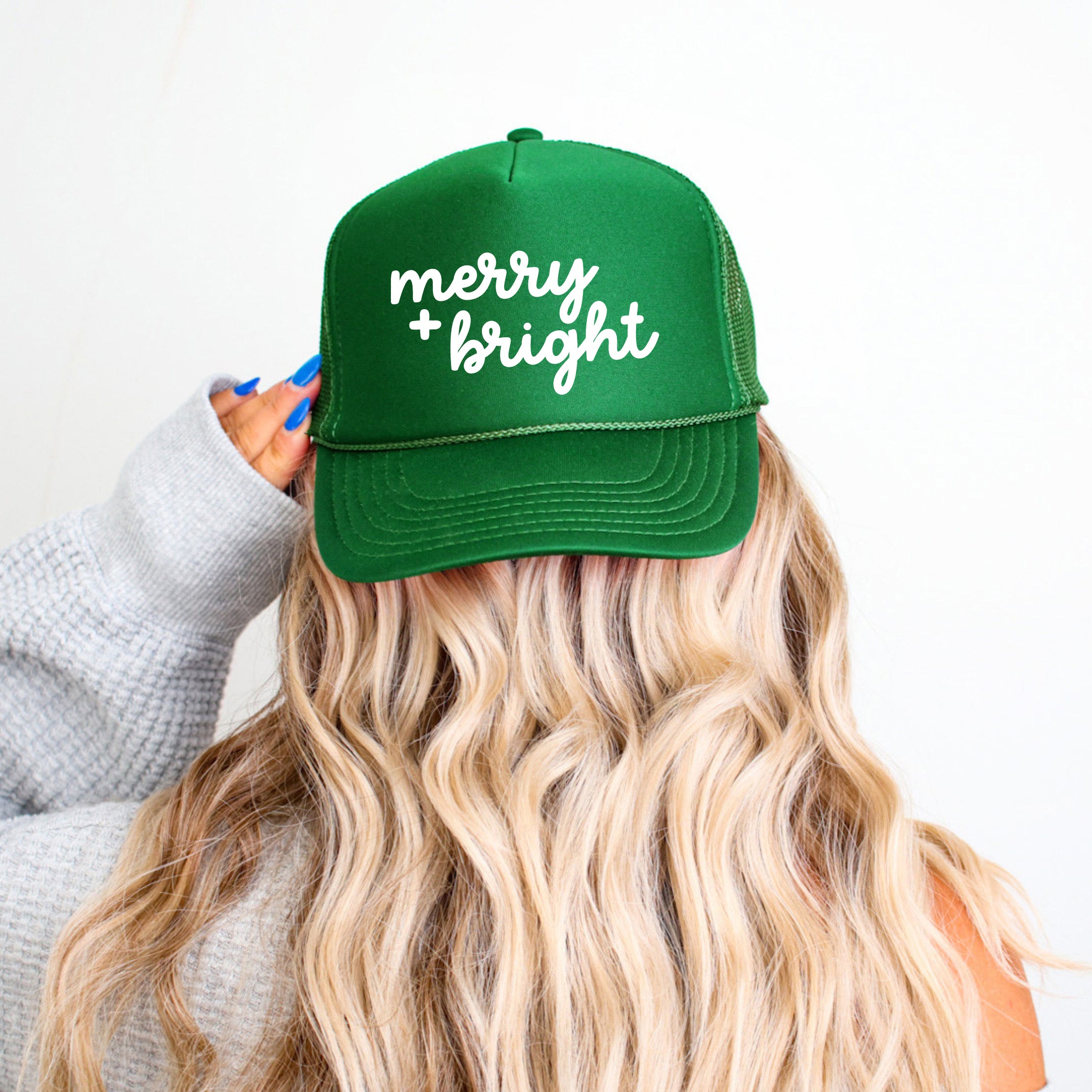 Merry and Bright Bold Cursive Puff Print Print | Foam Trucker Hat