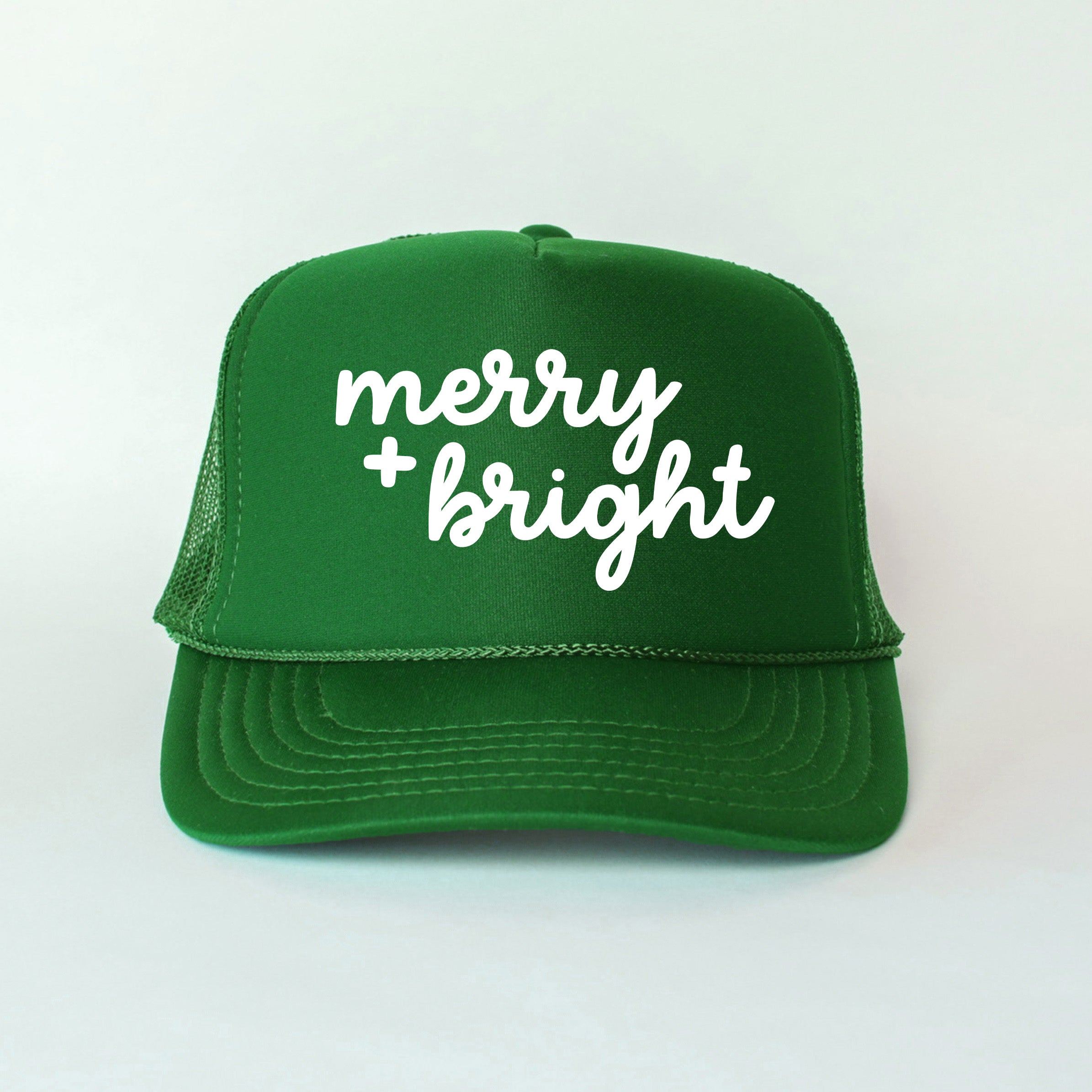 Merry and Bright Bold Cursive Puff Print Print | Foam Trucker Hat