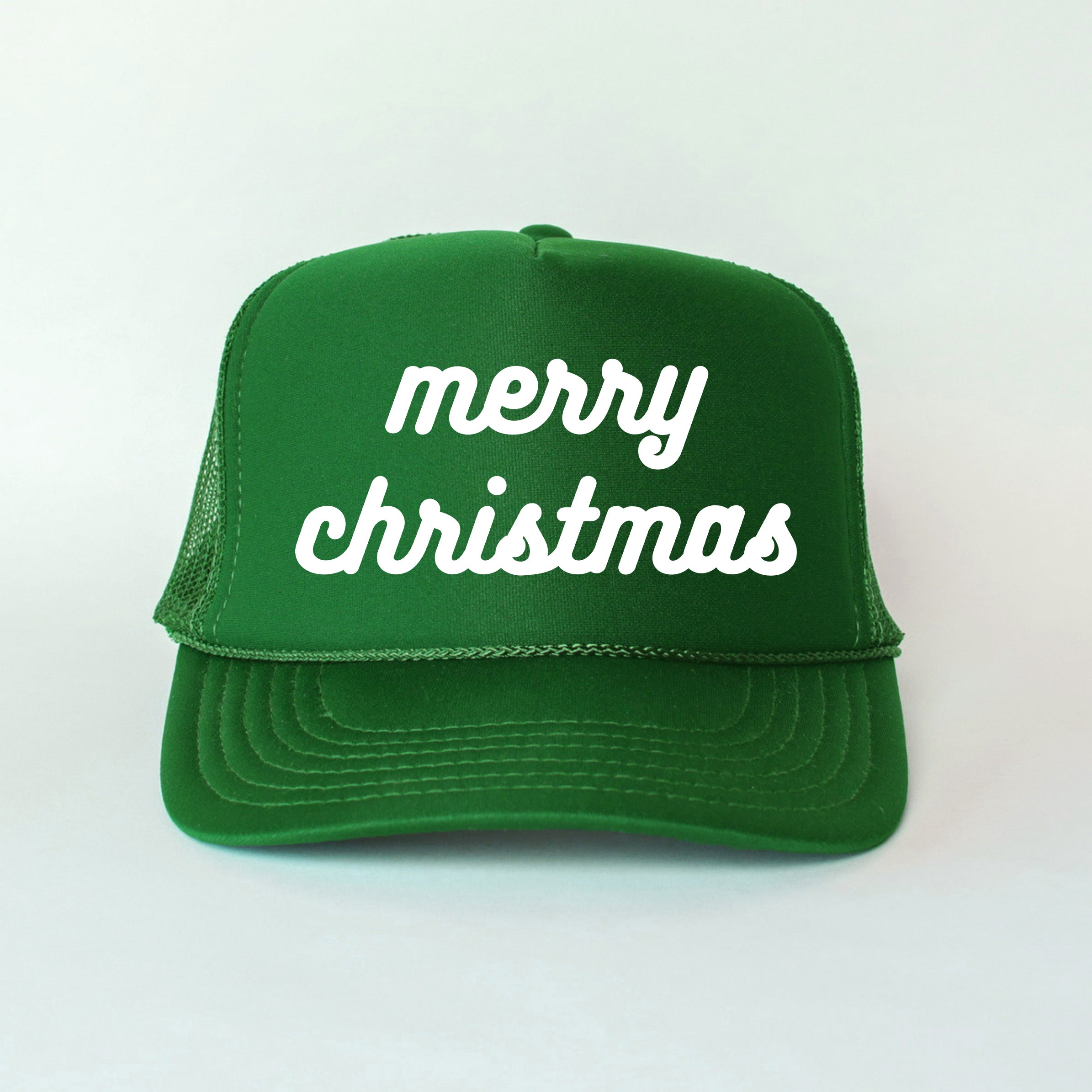 Merry Christmas Bold Cursive Words Puff Print | Foam Trucker Hat