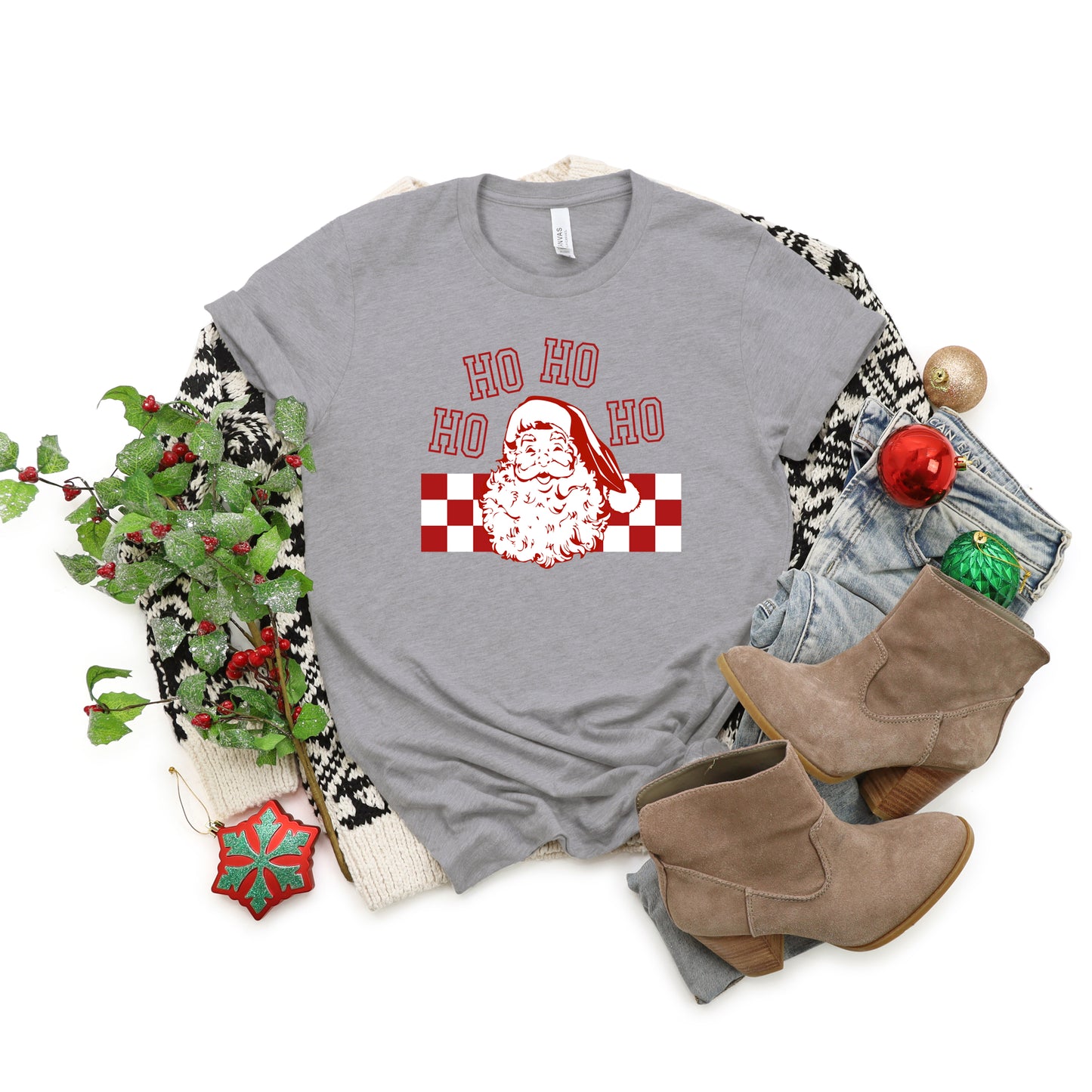 Ho Ho Ho Checkered | Short Sleeve Crew Neck