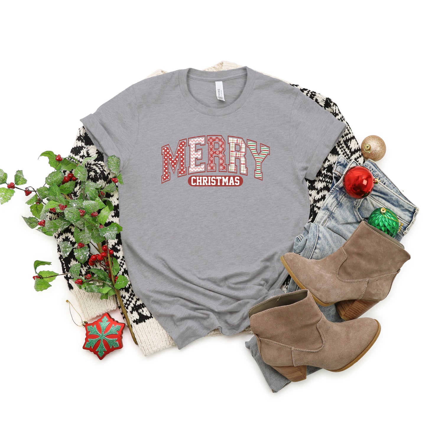 Merry Christmas Varsity | Short Sleeve Crew Neck