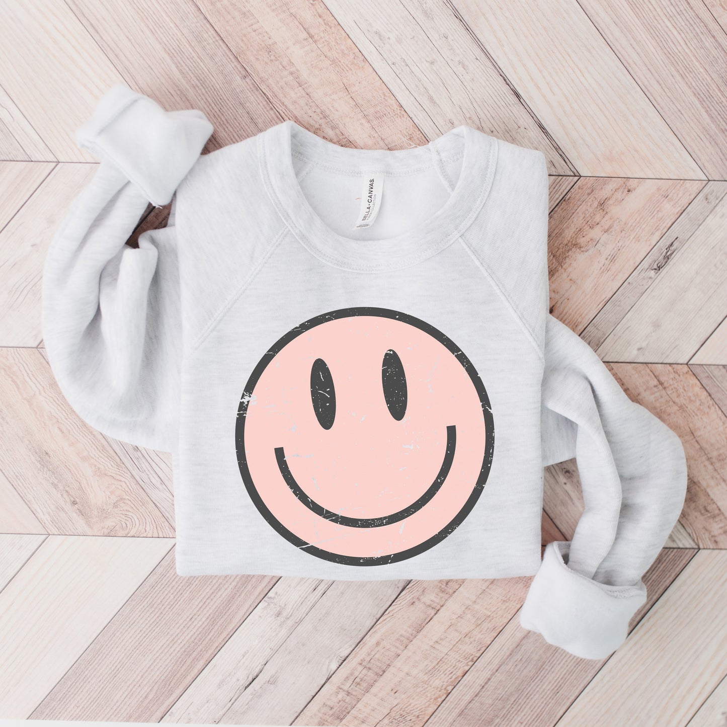 Pink Smiley Face Grunge | Bella Canvas Sweatshirt