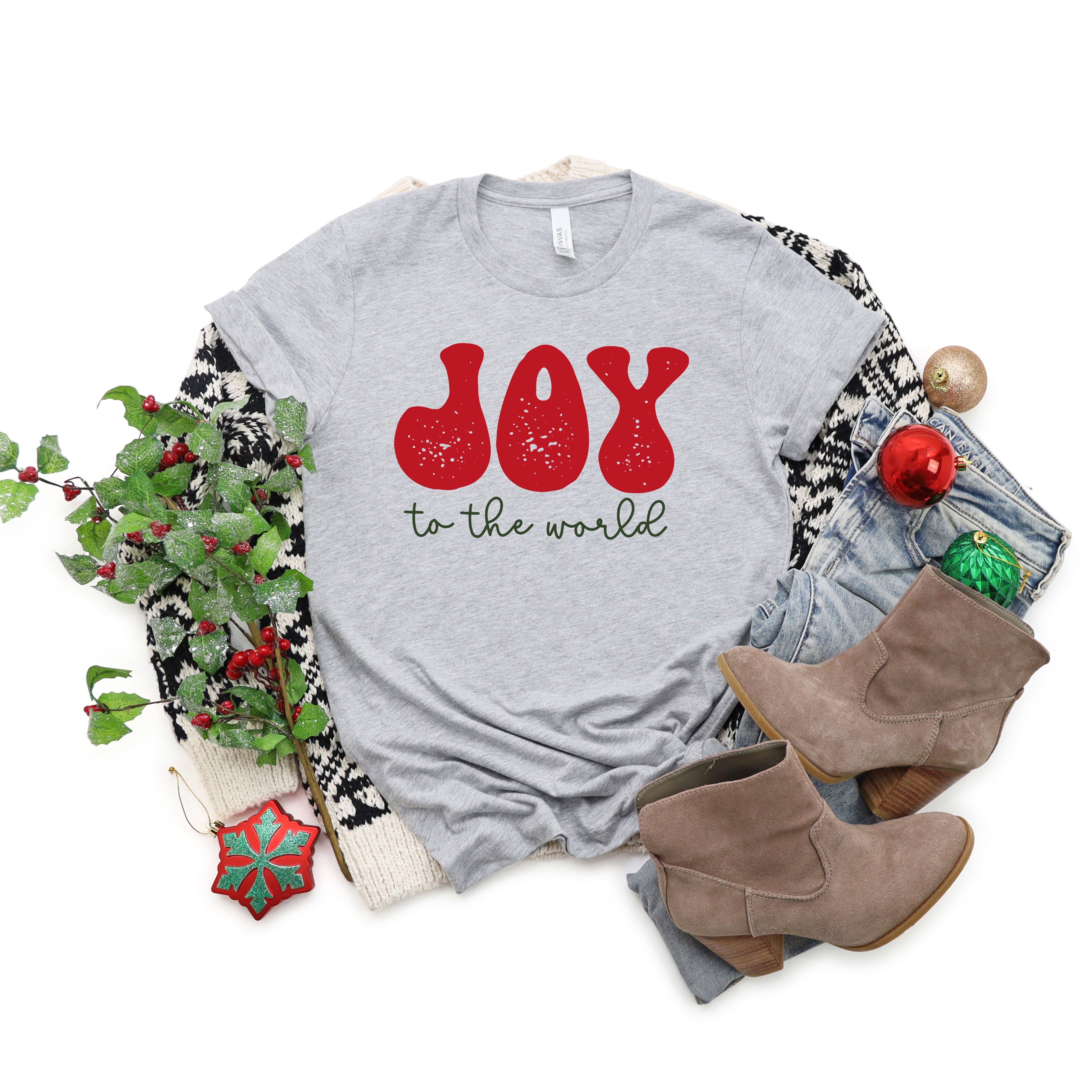 Joy To The World Cursive | Short Sleeve Crew Neck
