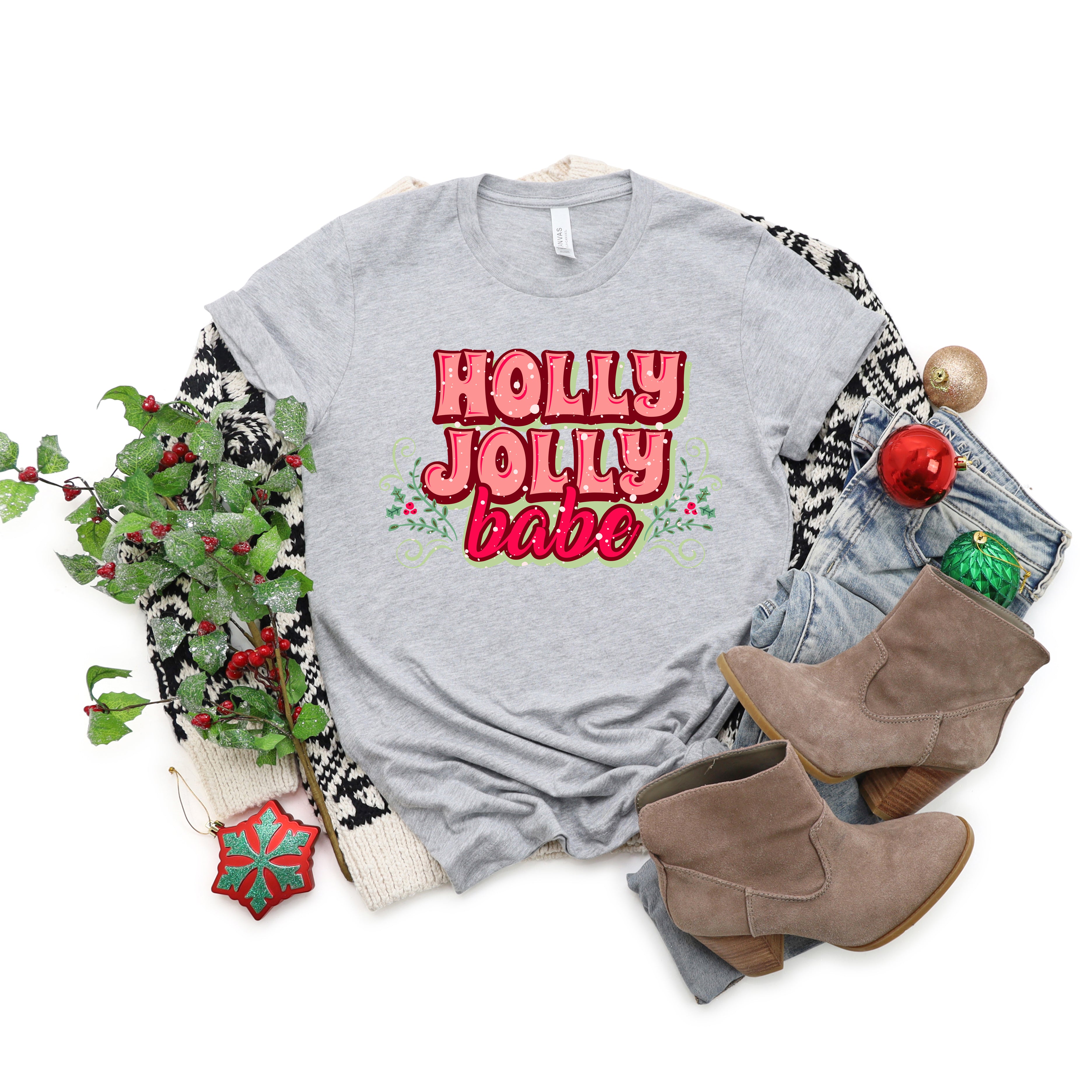 Holly Jolly Babe Stacked | Short Sleeve Crew Neck