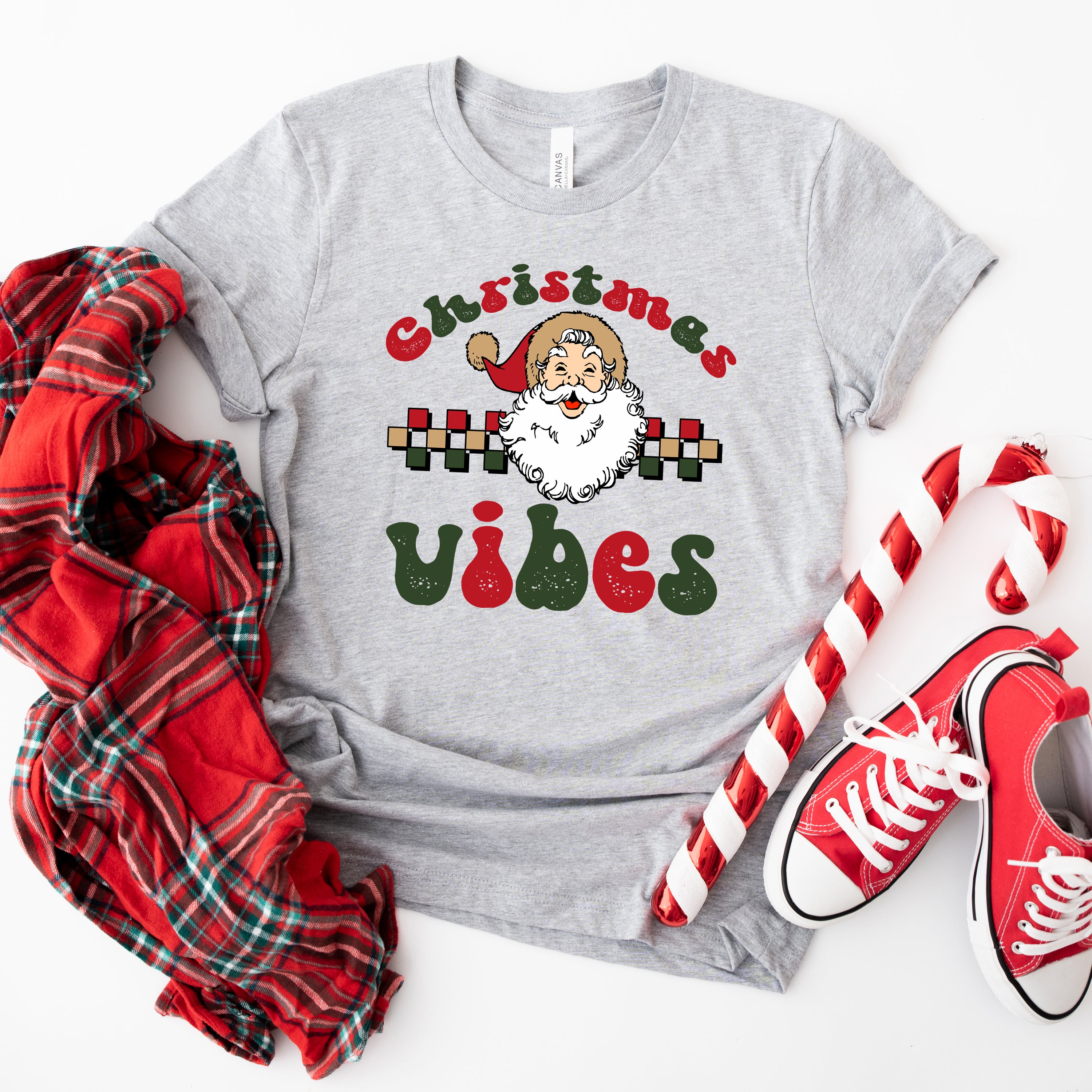 Christmas Vibes Checkered | Short Sleeve Crew Neck