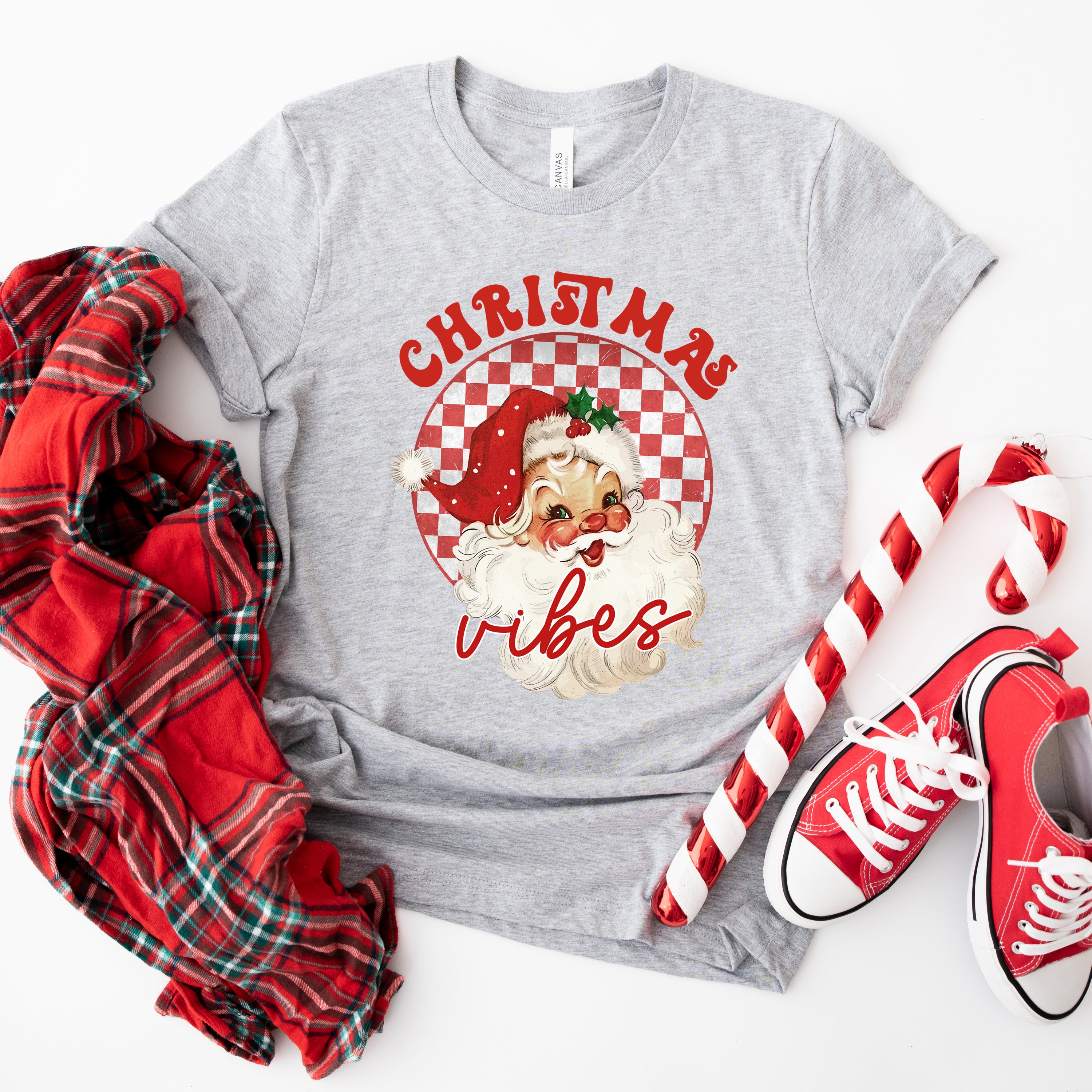 Christmas Vibes Santa Checkered | Short Sleeve Crew Neck