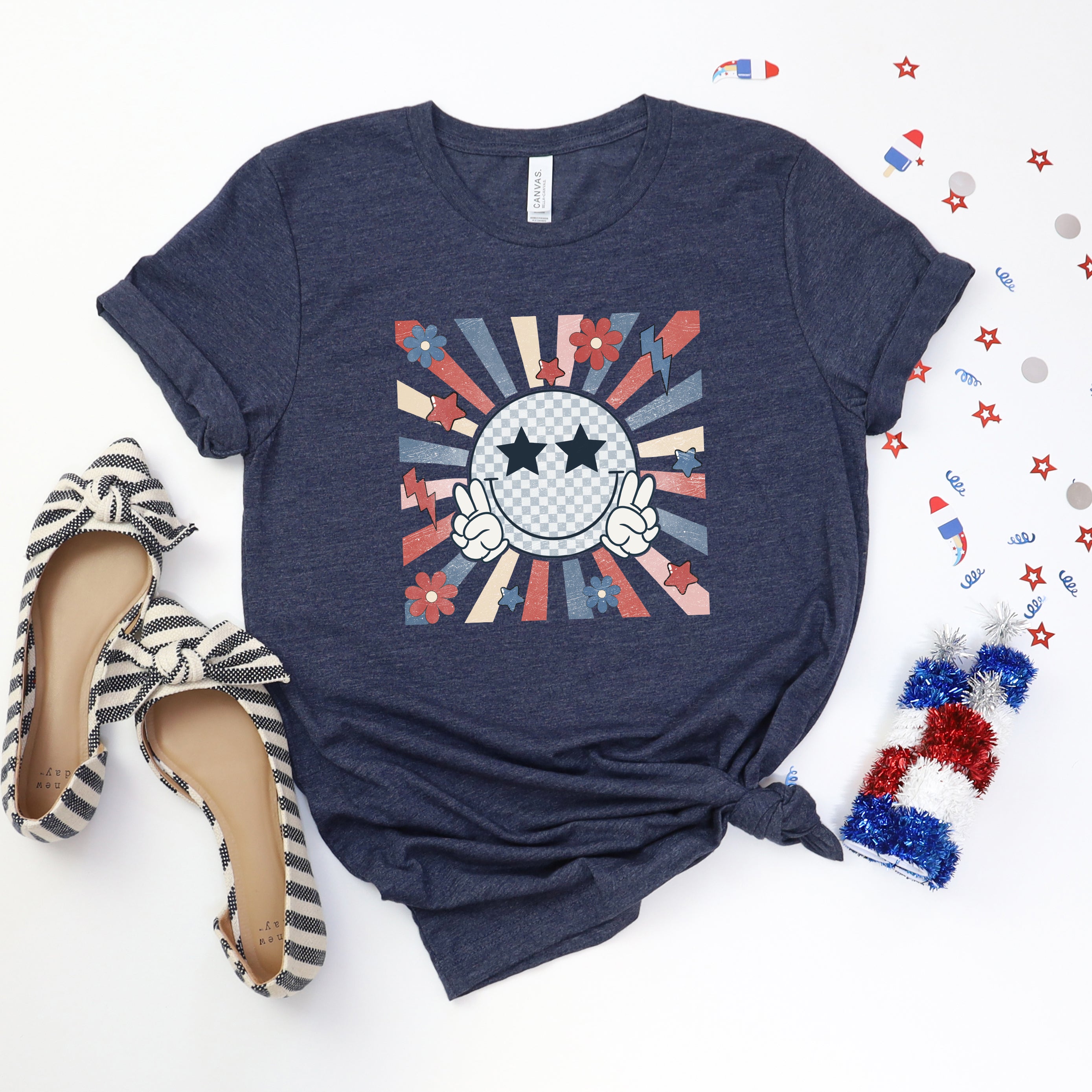 Smiley Peace Sign Flowers | Short Sleeve Graphic Tee