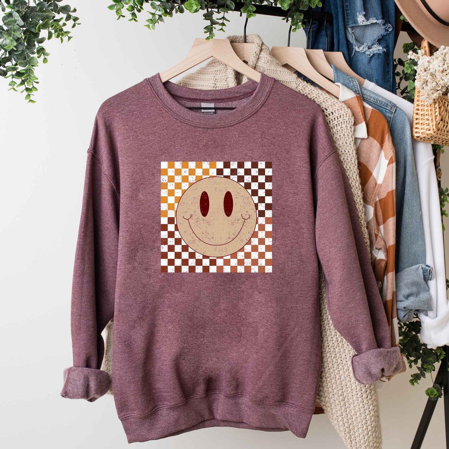 Fall Checkered Smiley | Sweatshirt