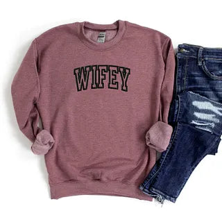 Embroidered Wifey Arched Varsity | Sweatshirt
