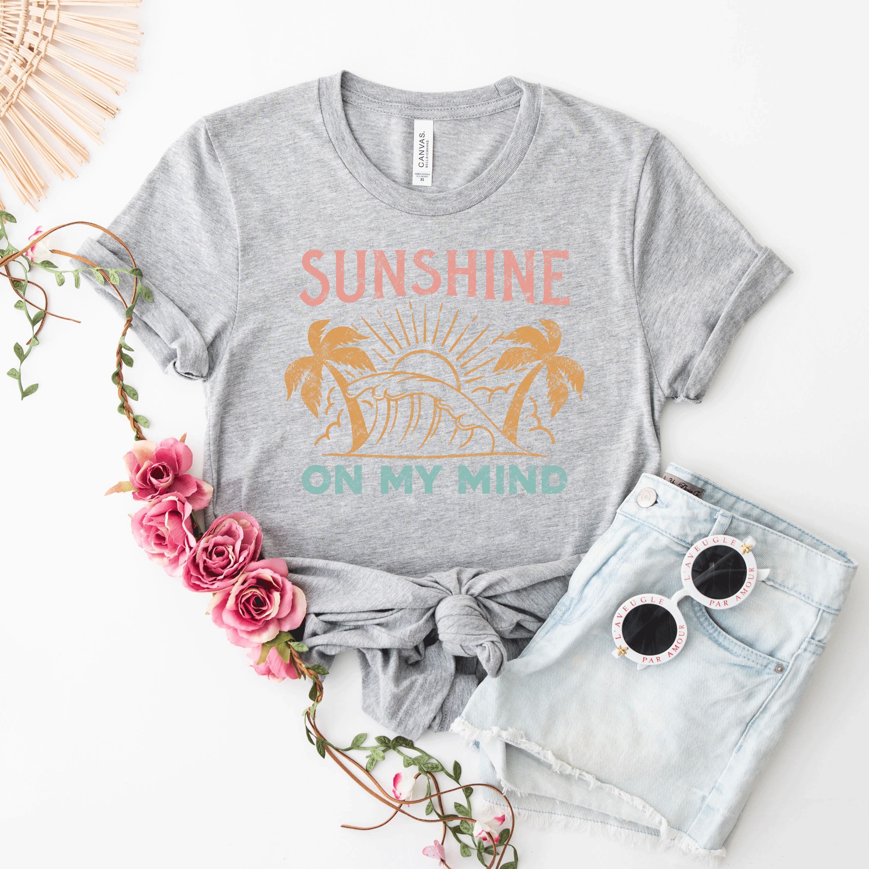 Sunshine On My Mind Palm Trees | Short Sleeve Crew Neck