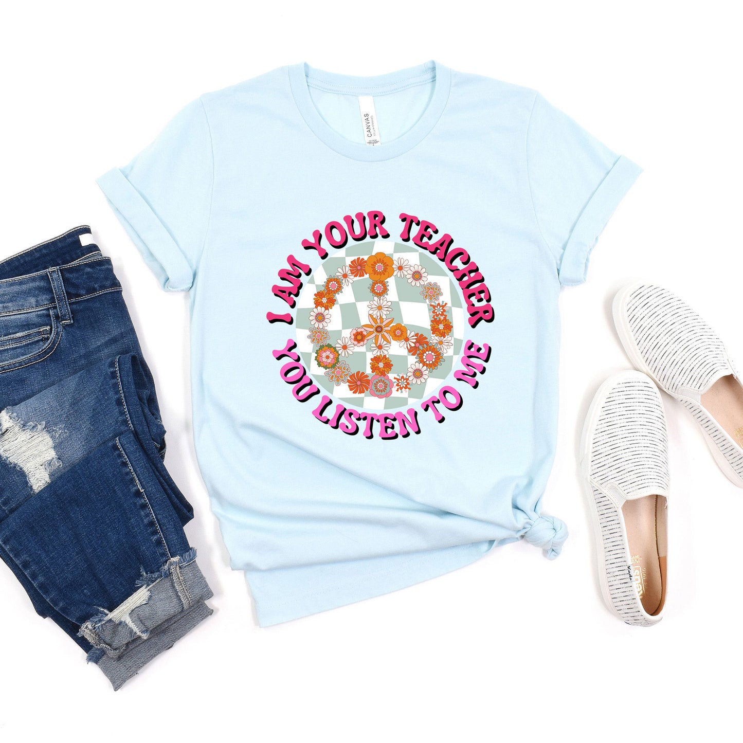 I Am Your Teacher Blue Checkered | Short Sleeve Graphic Tee