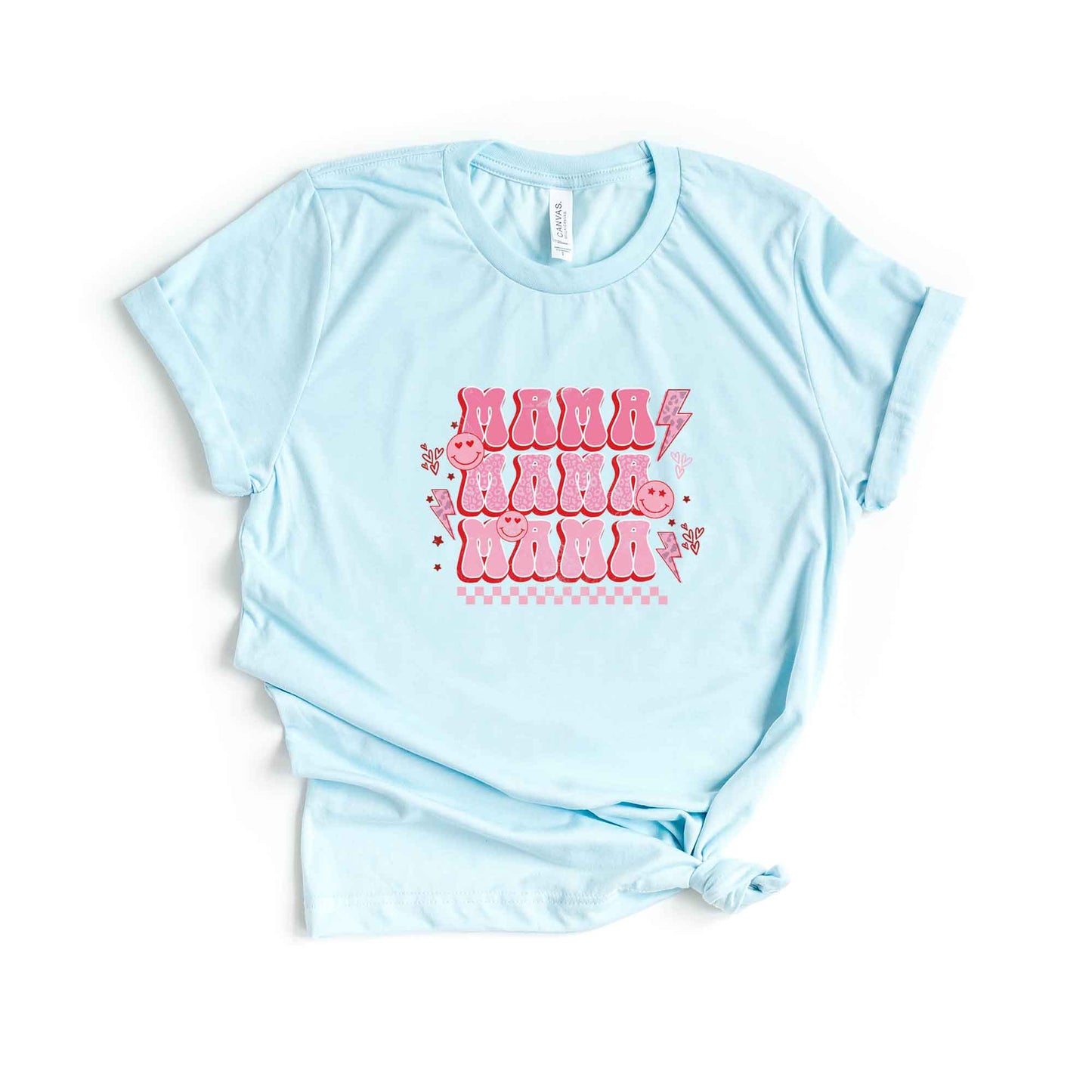 Mama Stacked Checkerd Flowers | Short Sleeve Graphic Tee
