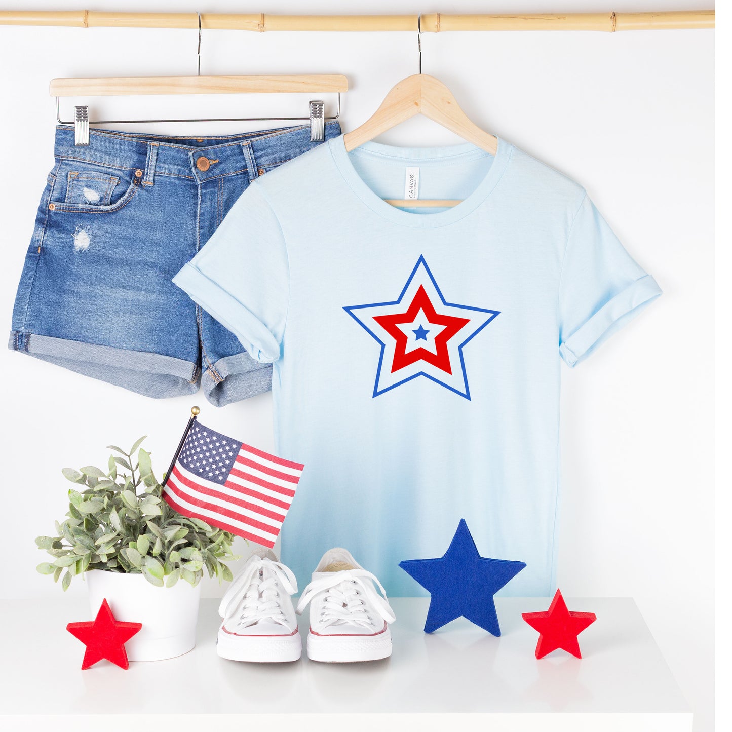 Patriotic Three Stars | Short Sleeve Graphic Tee
