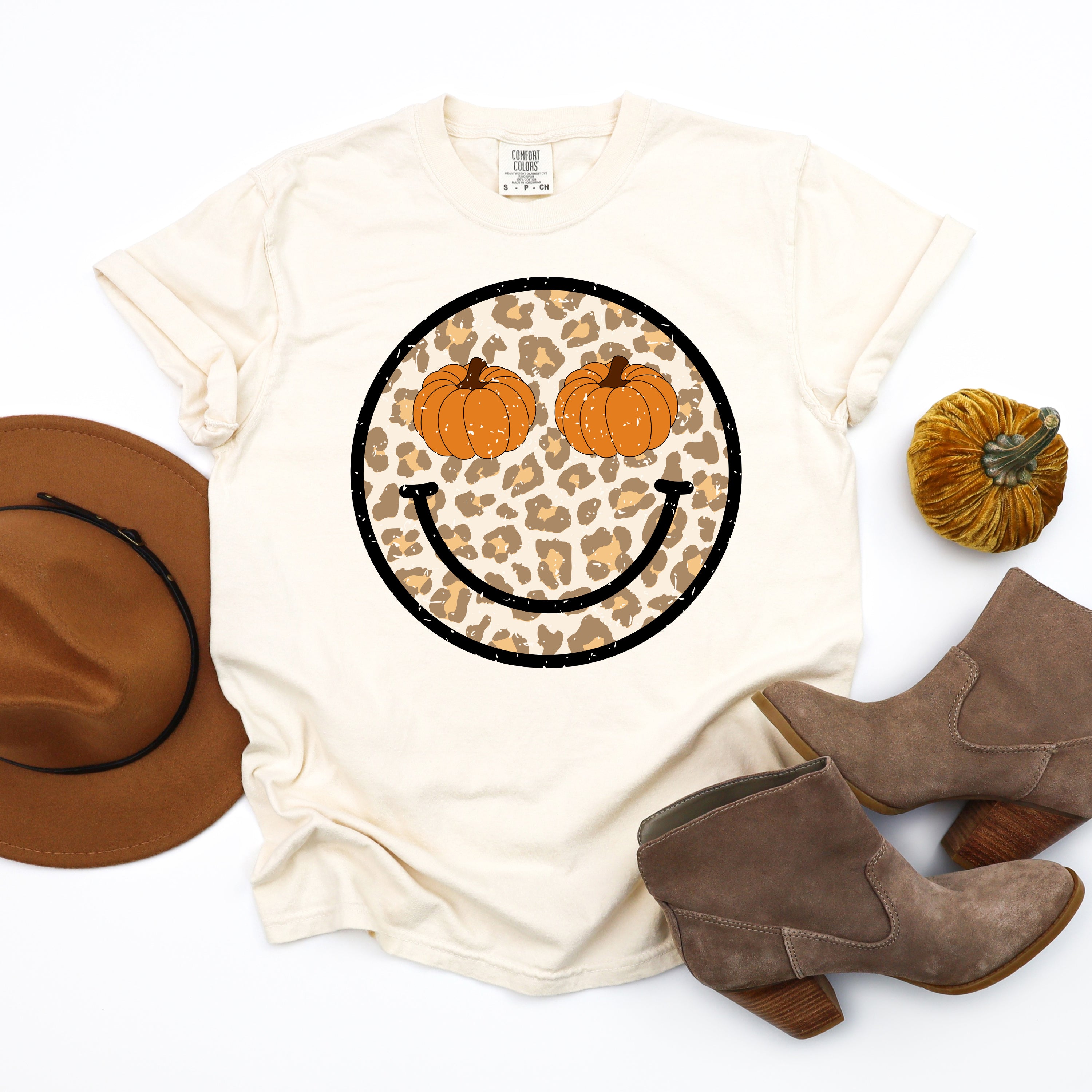 Pumpkin Leopard Smiley | Garment Dyed Tee
