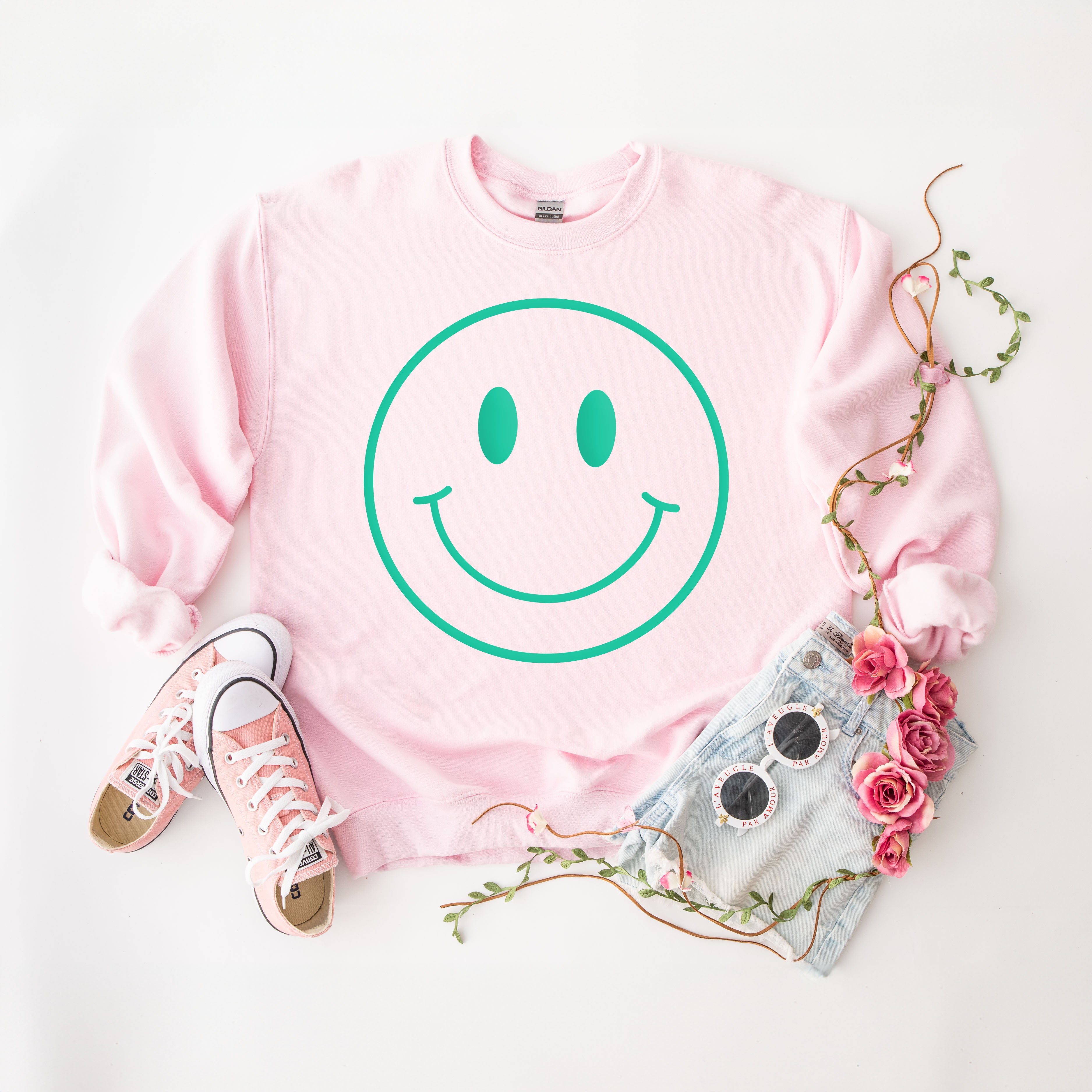Smiley Face Outline Puff Print | Sweatshirt