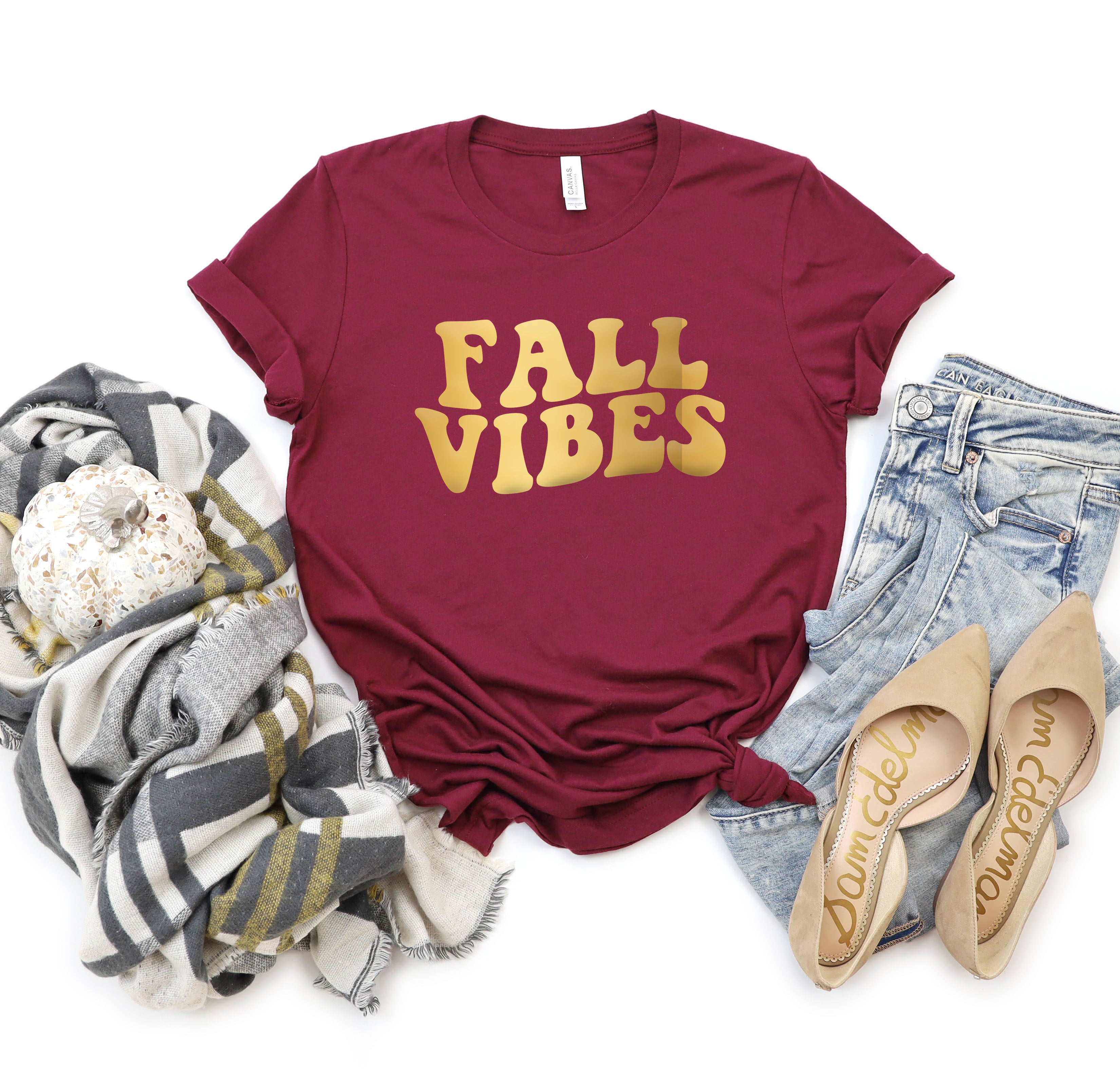 Fall Vibes Retro Puff Print | Short Sleeve Crew Neck