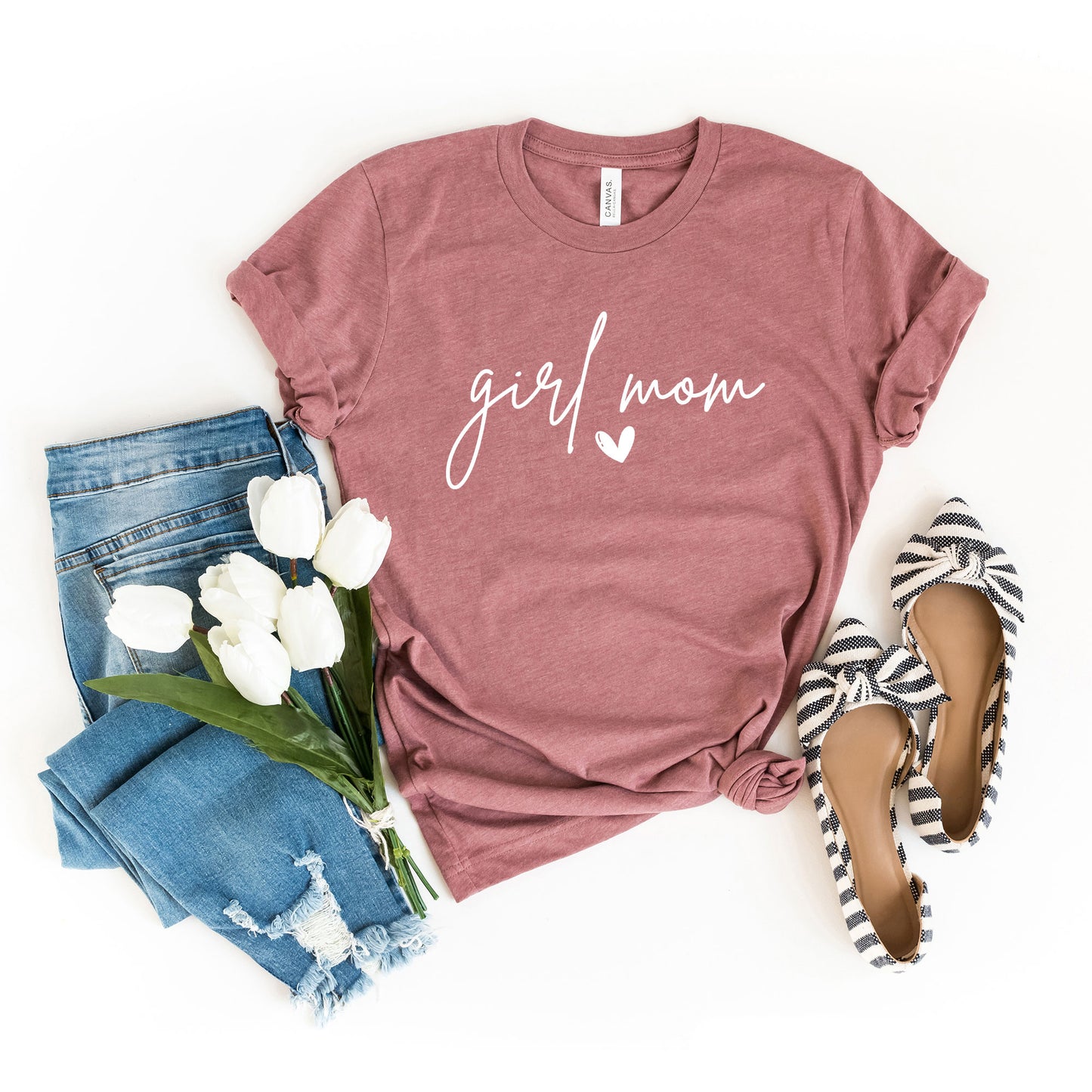 Girl Mom Cursive Heart | Short Sleeve Graphic Tee