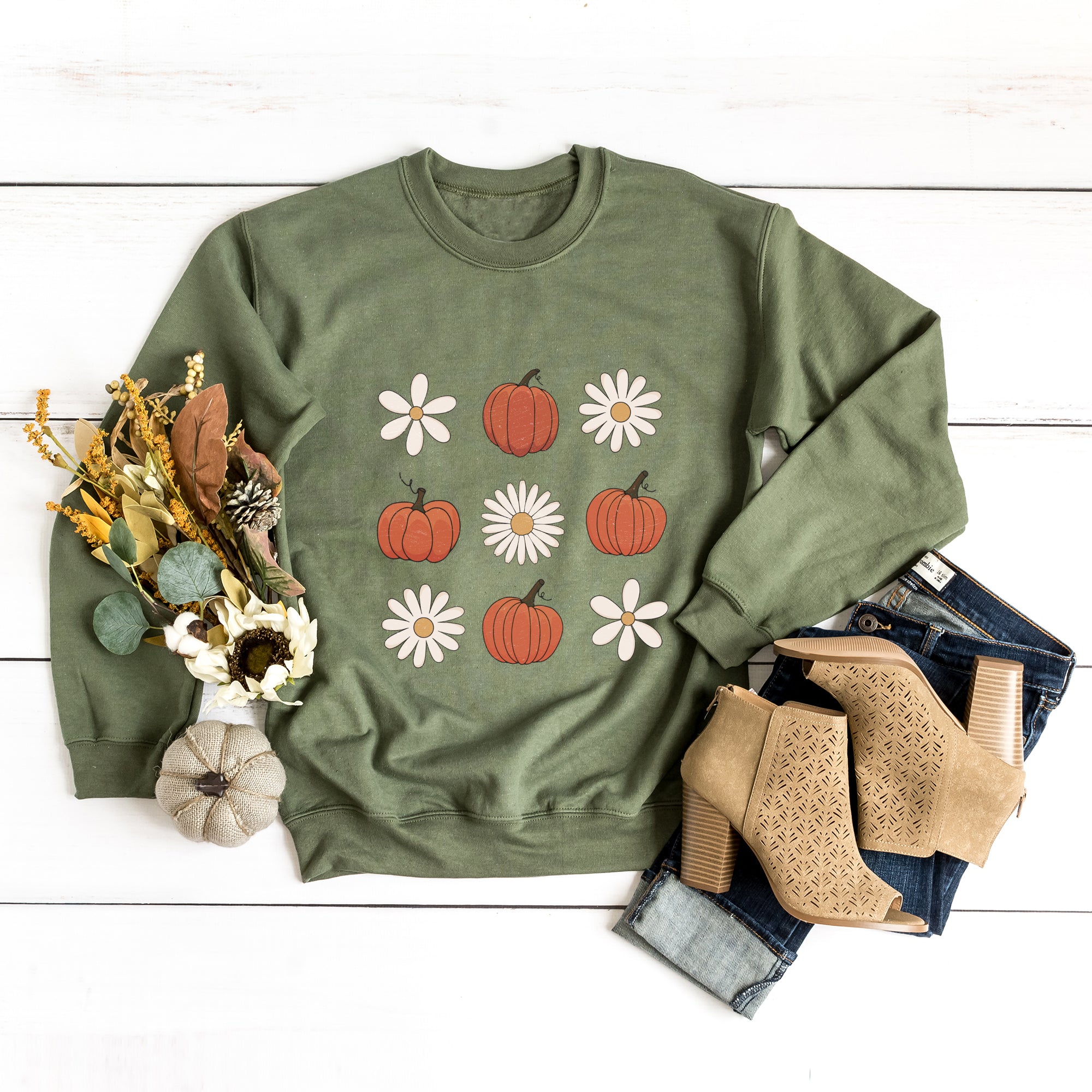 Pumpkin Daisy Checkered | Sweatshirt