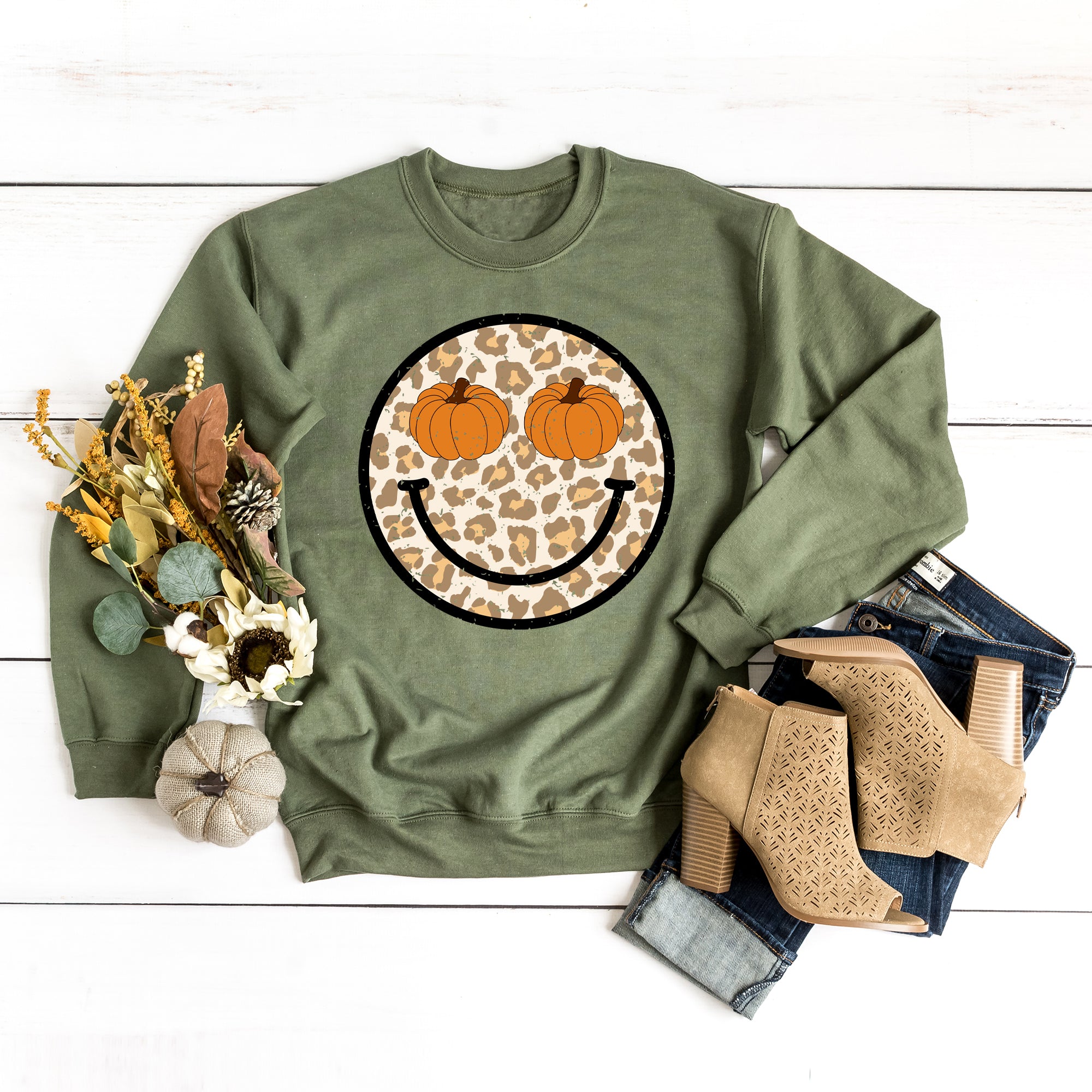 Pumpkin Leopard Smiley | Sweatshirt