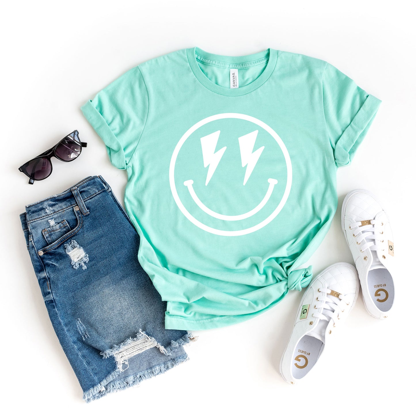 Lightning Bolt Smiley Face | Short Sleeve Graphic Tee