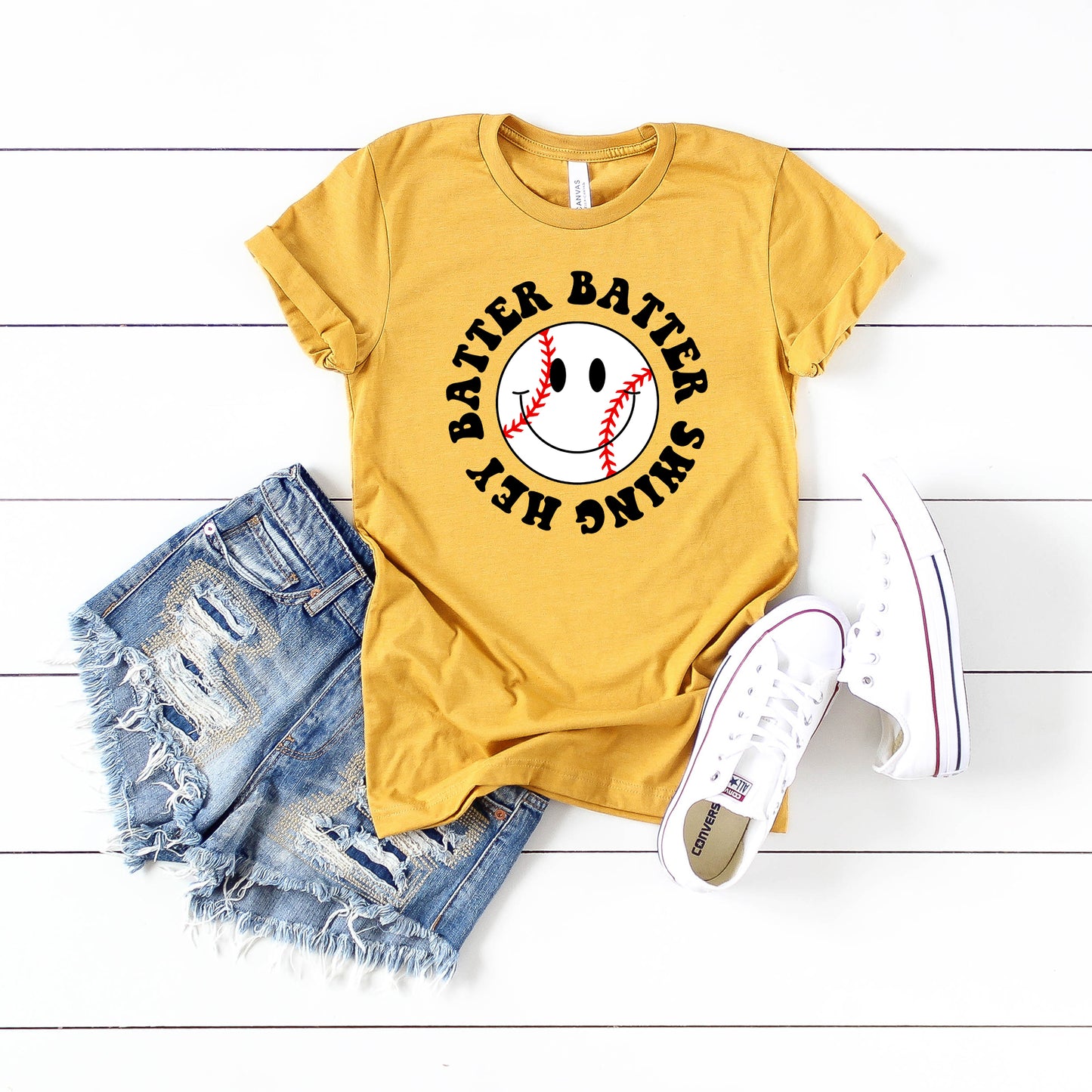 Hey Batter Batter Smiley Face | Short Sleeve Graphic Tee