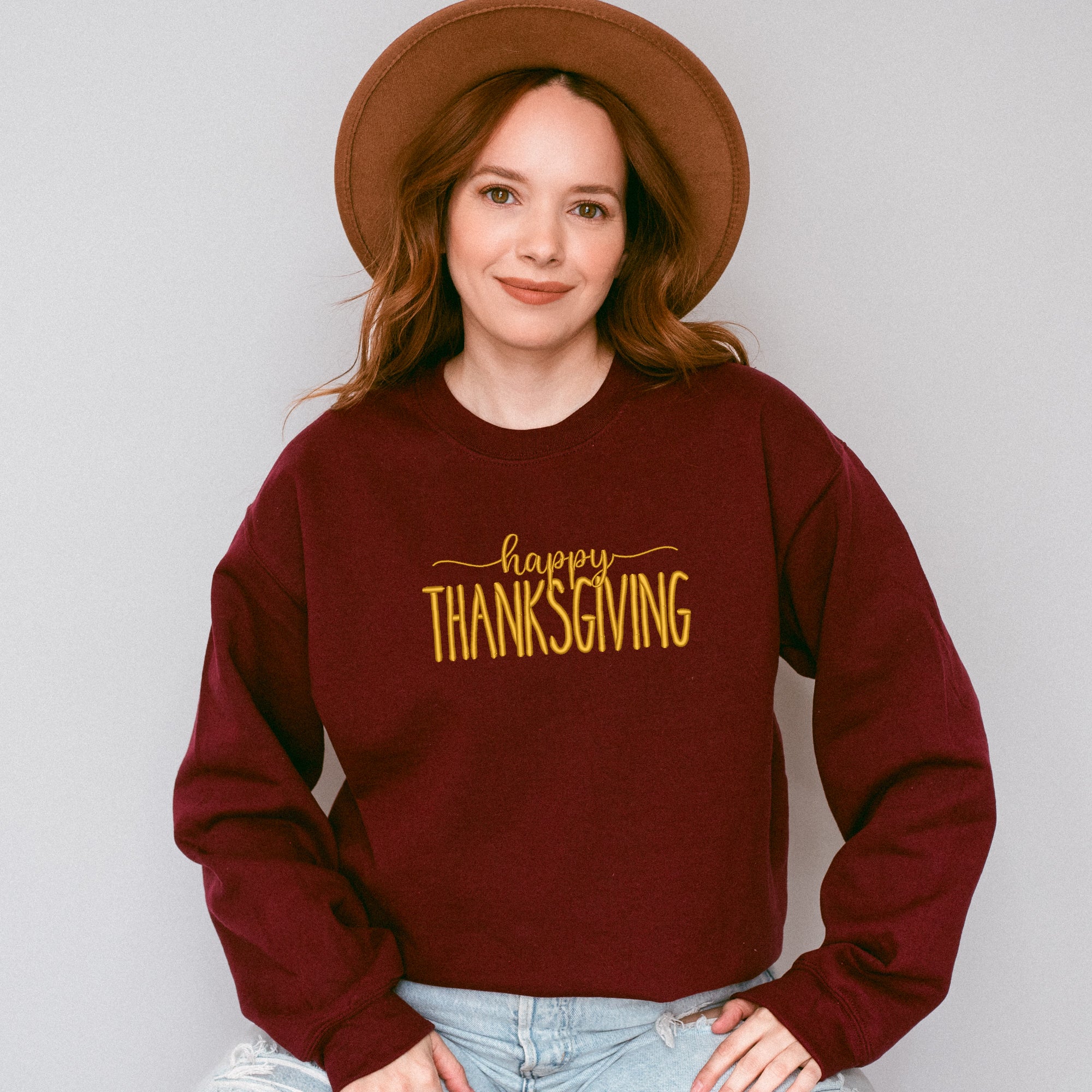 Happy Thanksgiving Embroidered | Sweatshirt