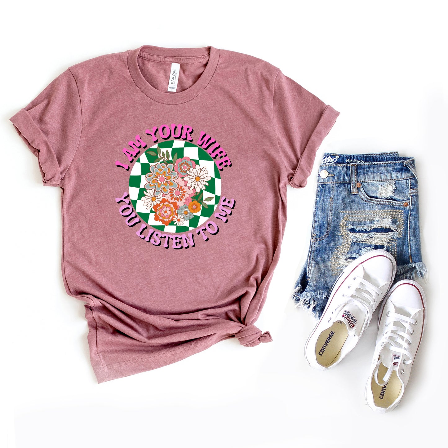 I Am Your Wife Green Checkered | Short Sleeve Graphic Tee
