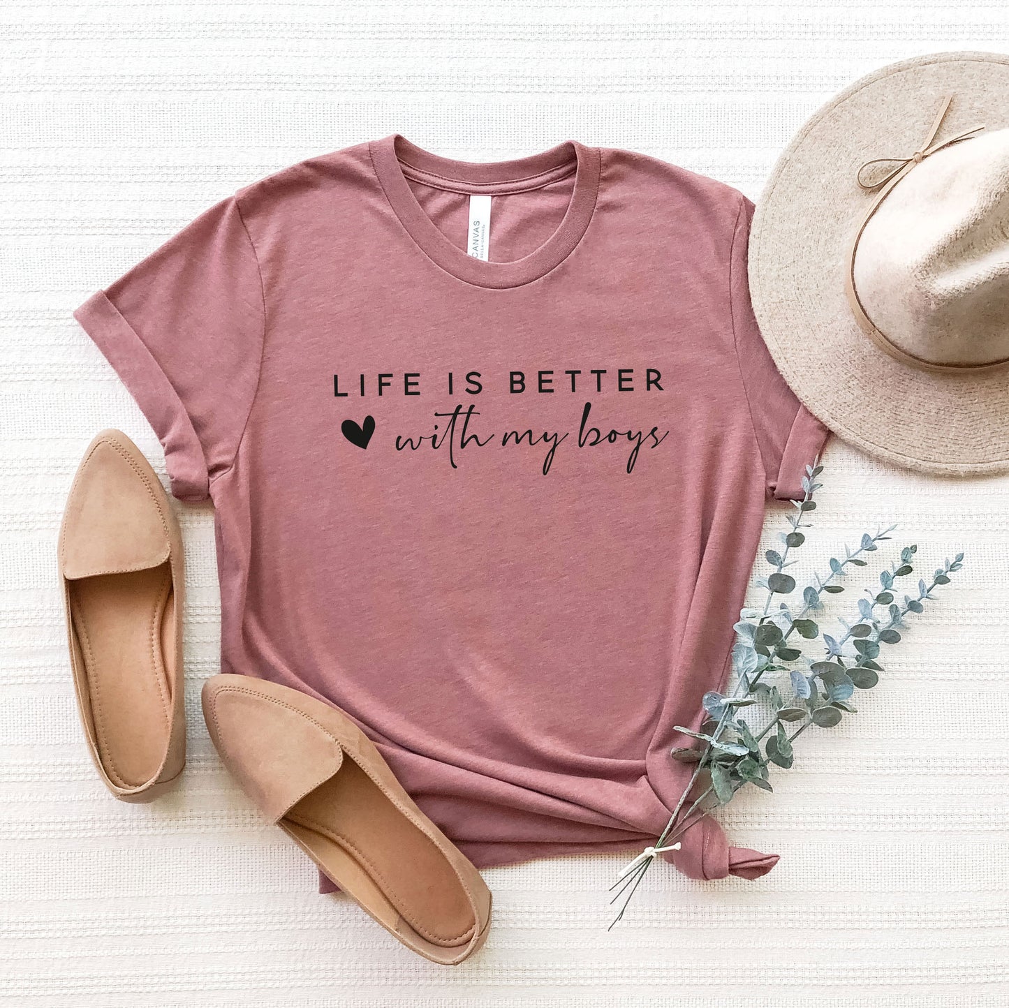 Life Is Better With My Boys Heart | Short Sleeve Graphic Tee