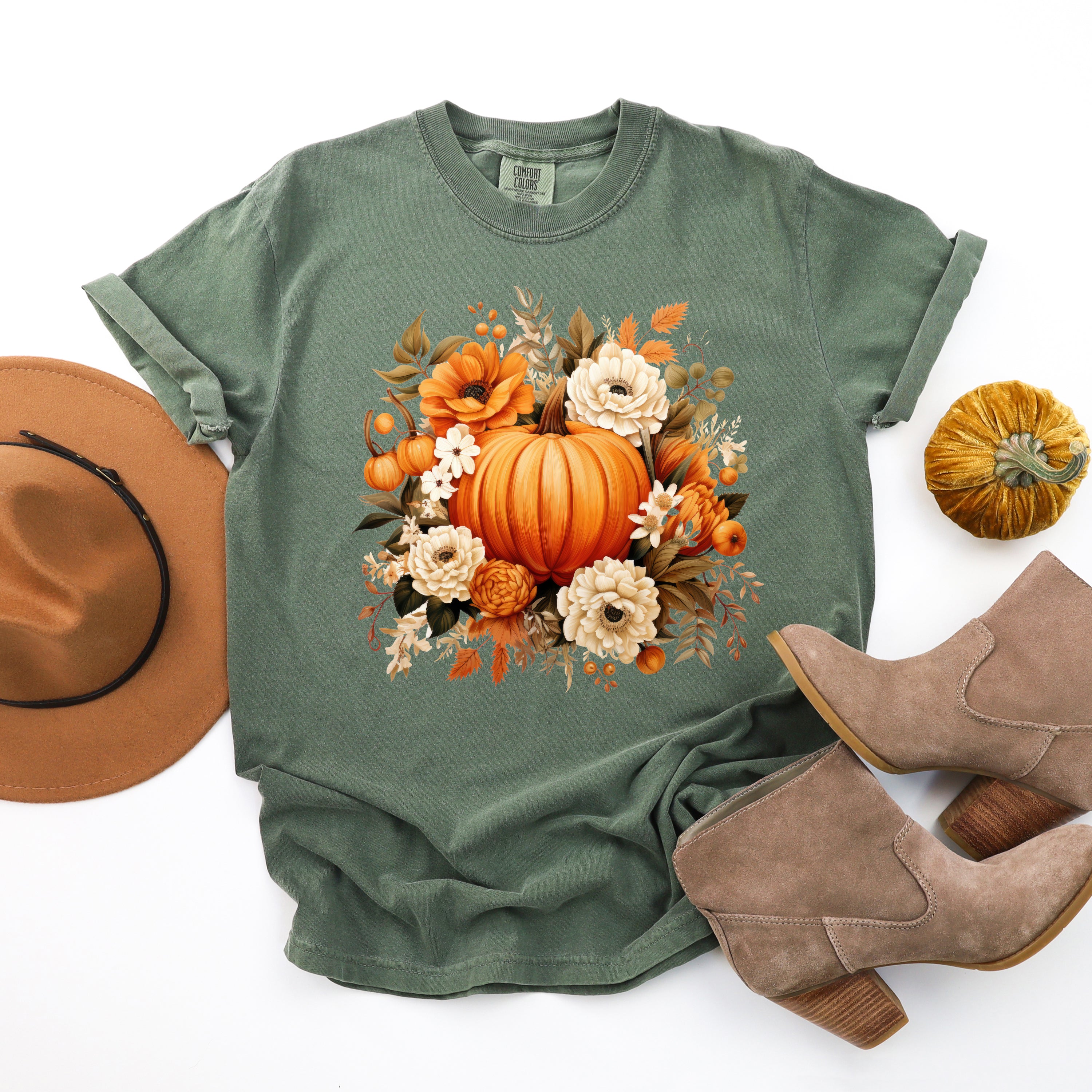 Pumpkin Floral Arrangement | Garment Dyed Tee