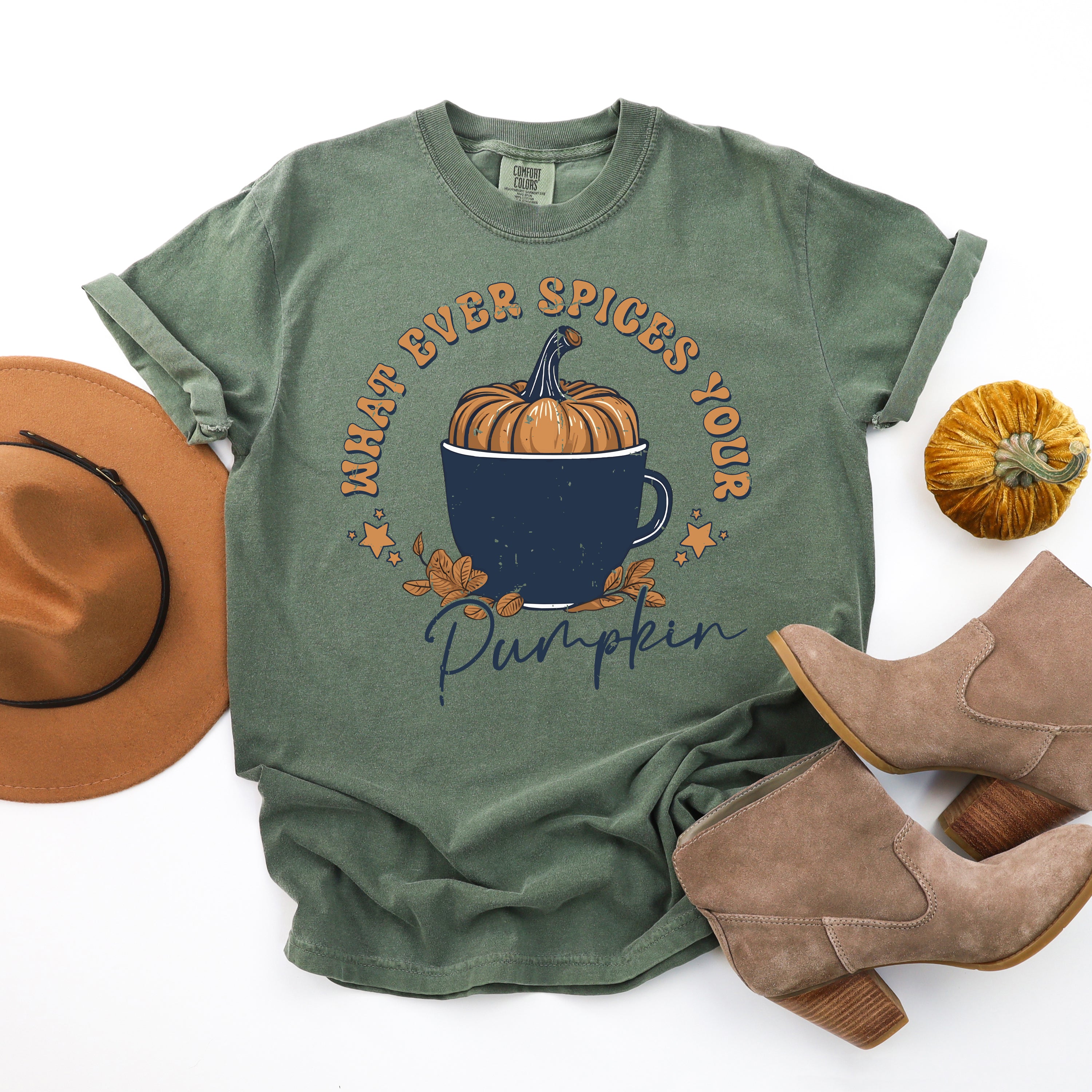 Whatever Spices Your Pumpkin Mug | Garment Dyed Tee