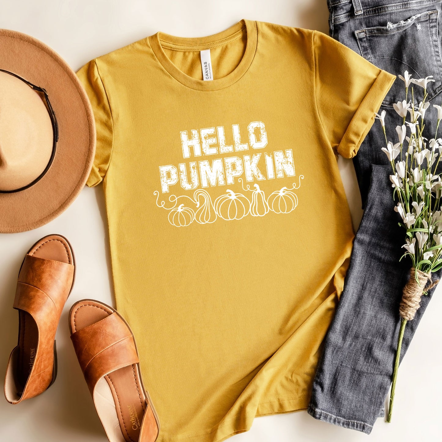 Hello Pumpkin Distressed | Short Sleeve Crew Neck