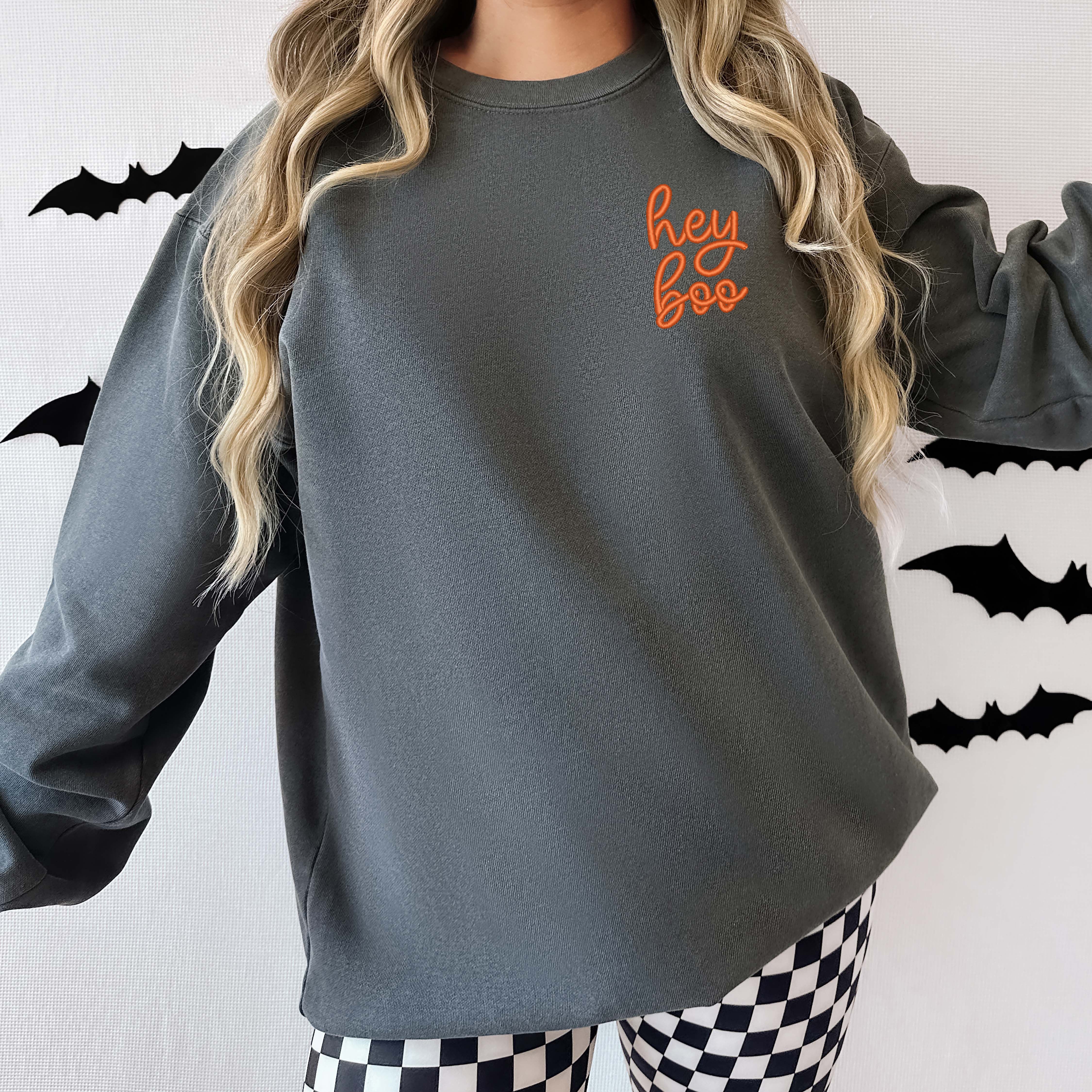 Embroidered Hey Boo Mini | Garment Dyed Sweatshirt