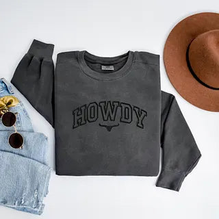 Embroidered Howdy Bull Varsity | Garment Dyed Sweatshirt