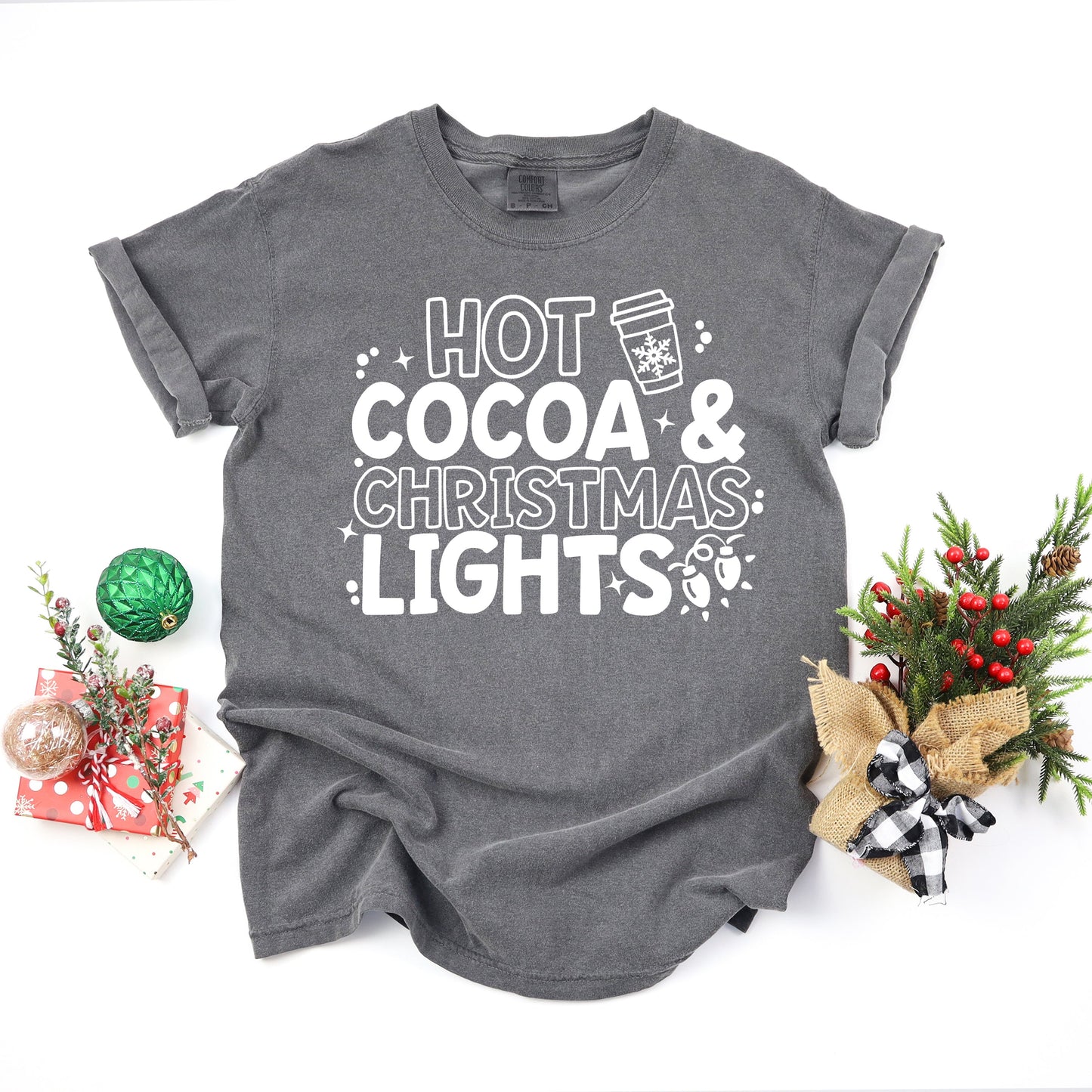 Clearance Hot Cocoa and Christmas Lights | Garment Dyed Tee
