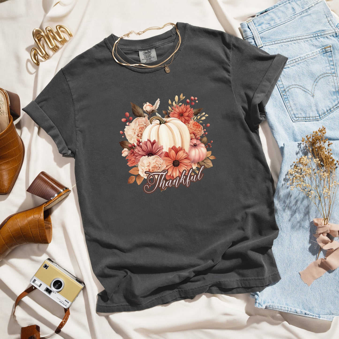 Thankful Pumpkin Floral | Garment Dyed Tee