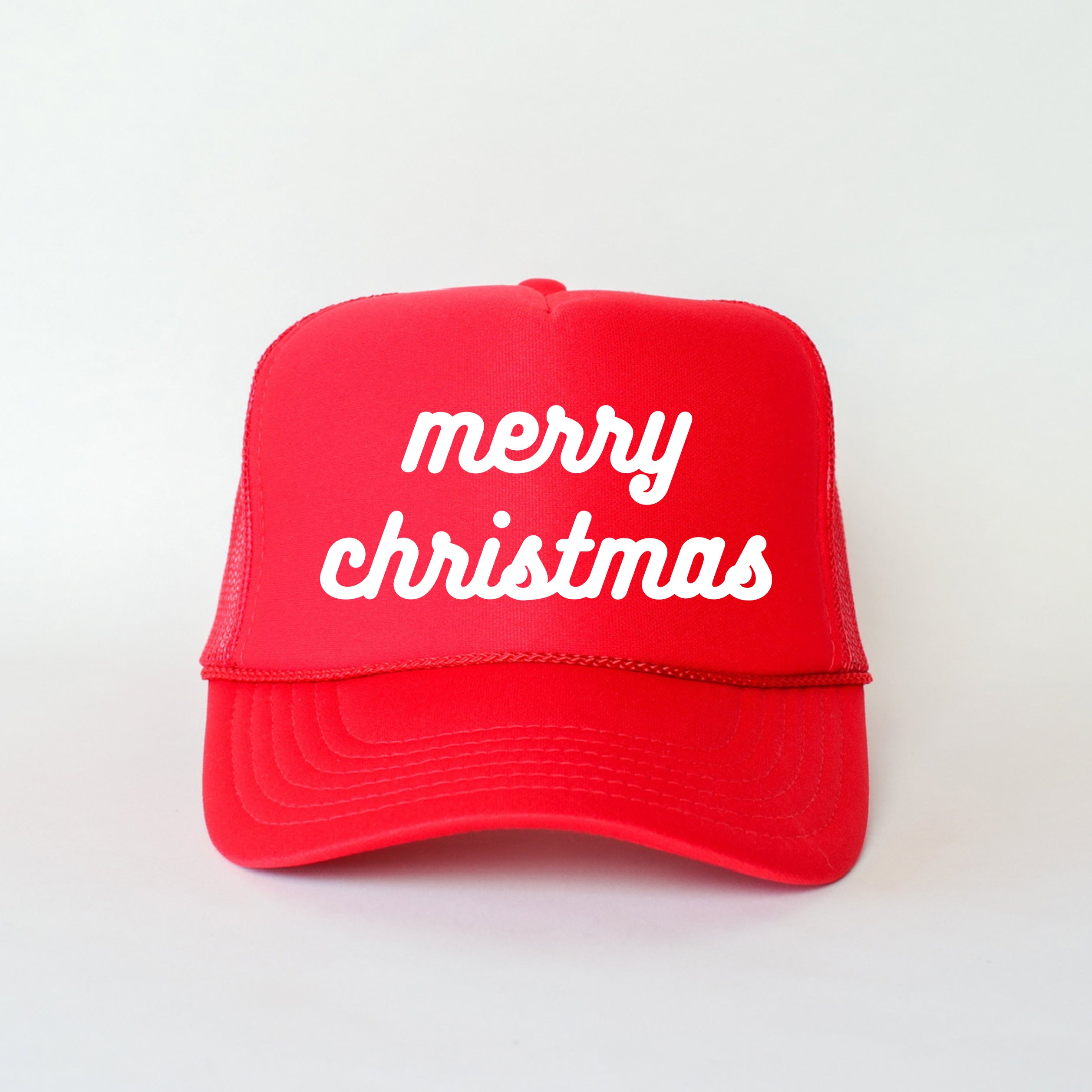 Merry Christmas Bold Cursive Words Puff Print | Foam Trucker Hat
