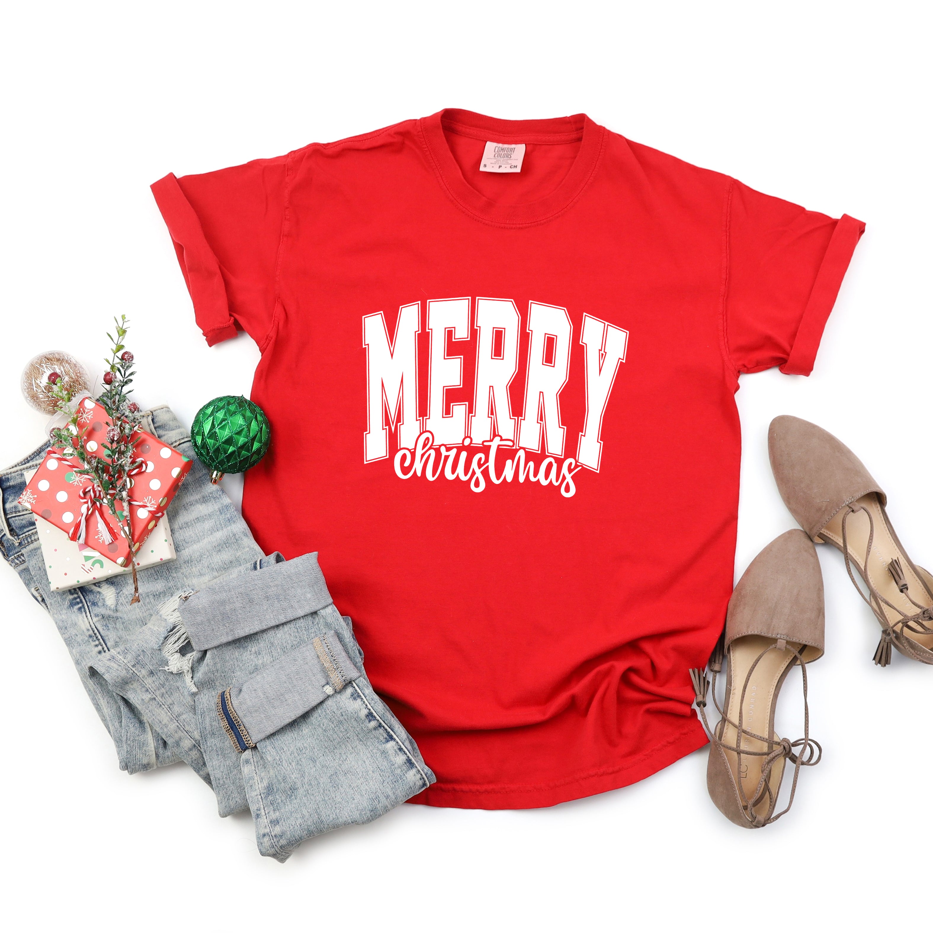 Merry Christmas Cursive Bold | Garment Dyed Tee