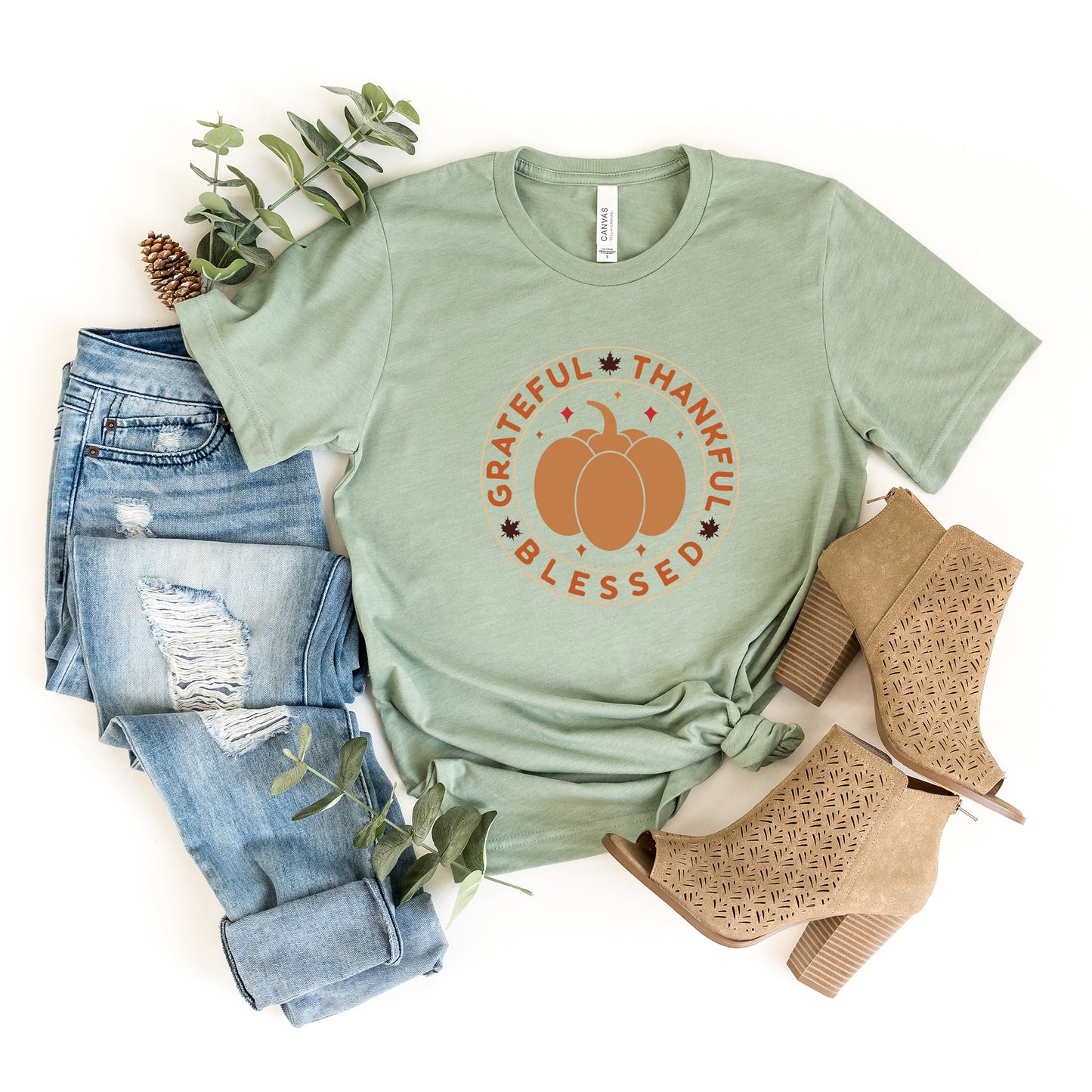 Grateful Thankful Blessed Circle | Short Sleeve Crew Neck