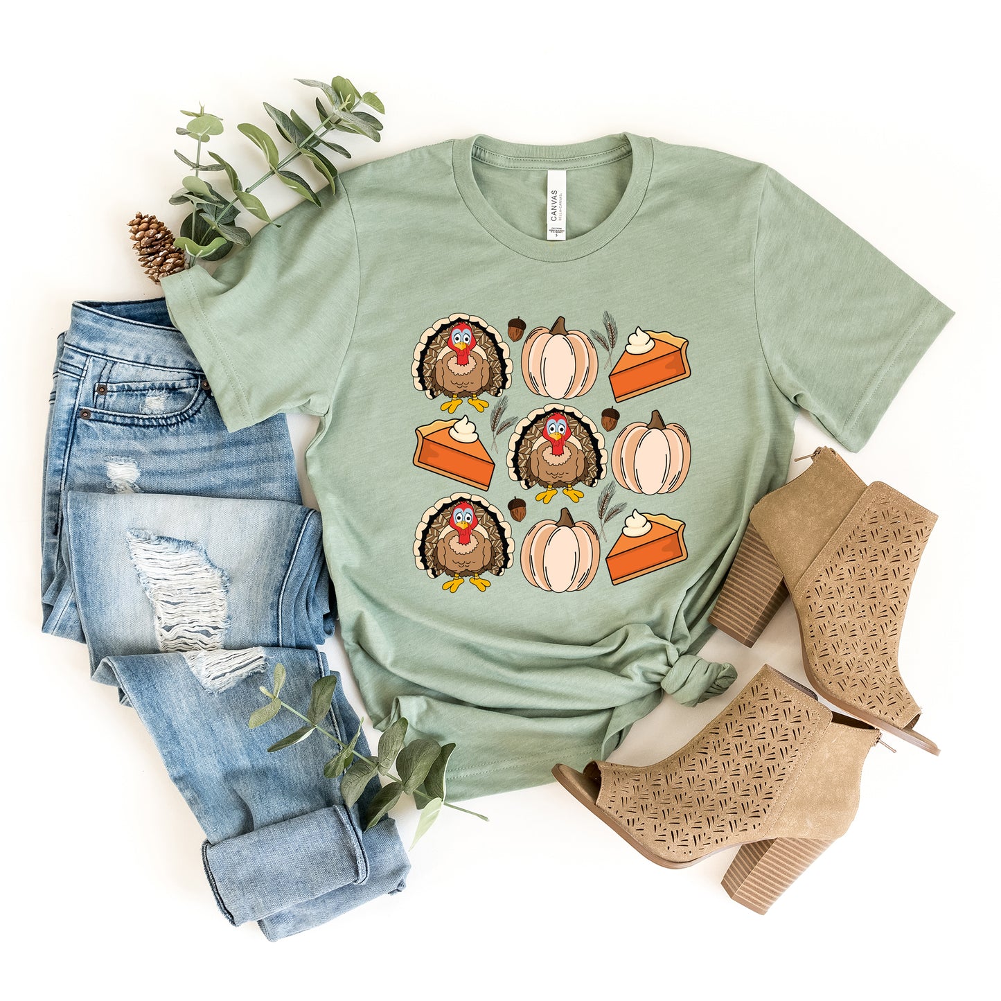Turkey Pumpkin Pie Grid | Short Sleeve Crew Neck