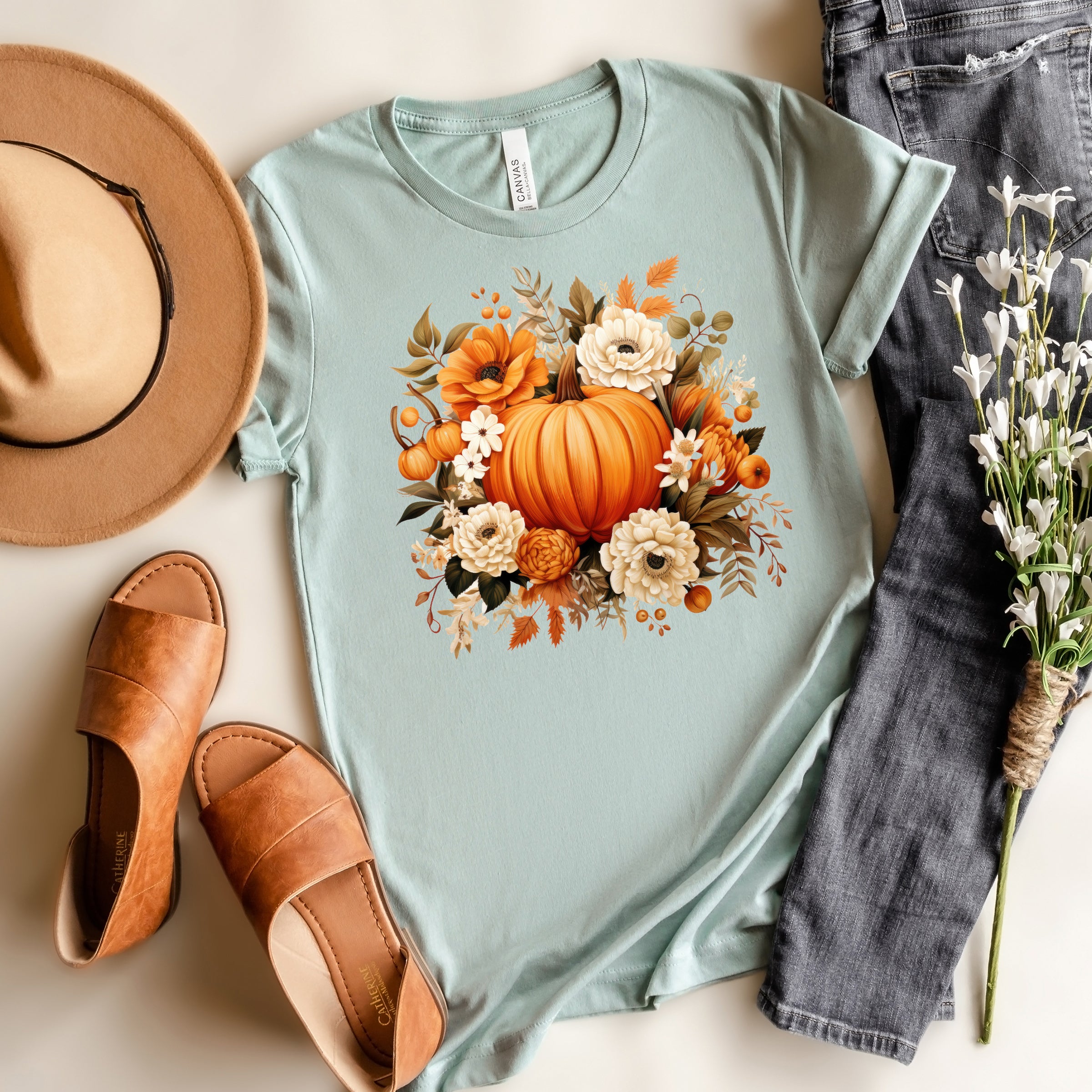 Pumpkin Floral Arrangement | Short Sleeve Crew Neck