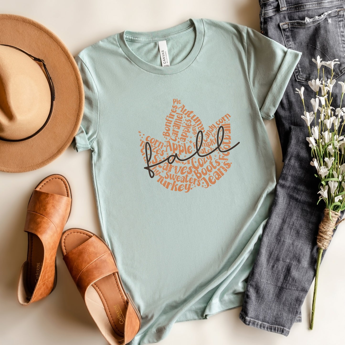 Cursive Fall Leaf | Short Sleeve Crewneck