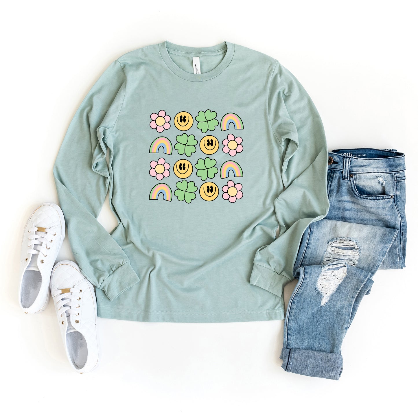 Smiley Clover Daisy | Long Sleeve Crew Neck
