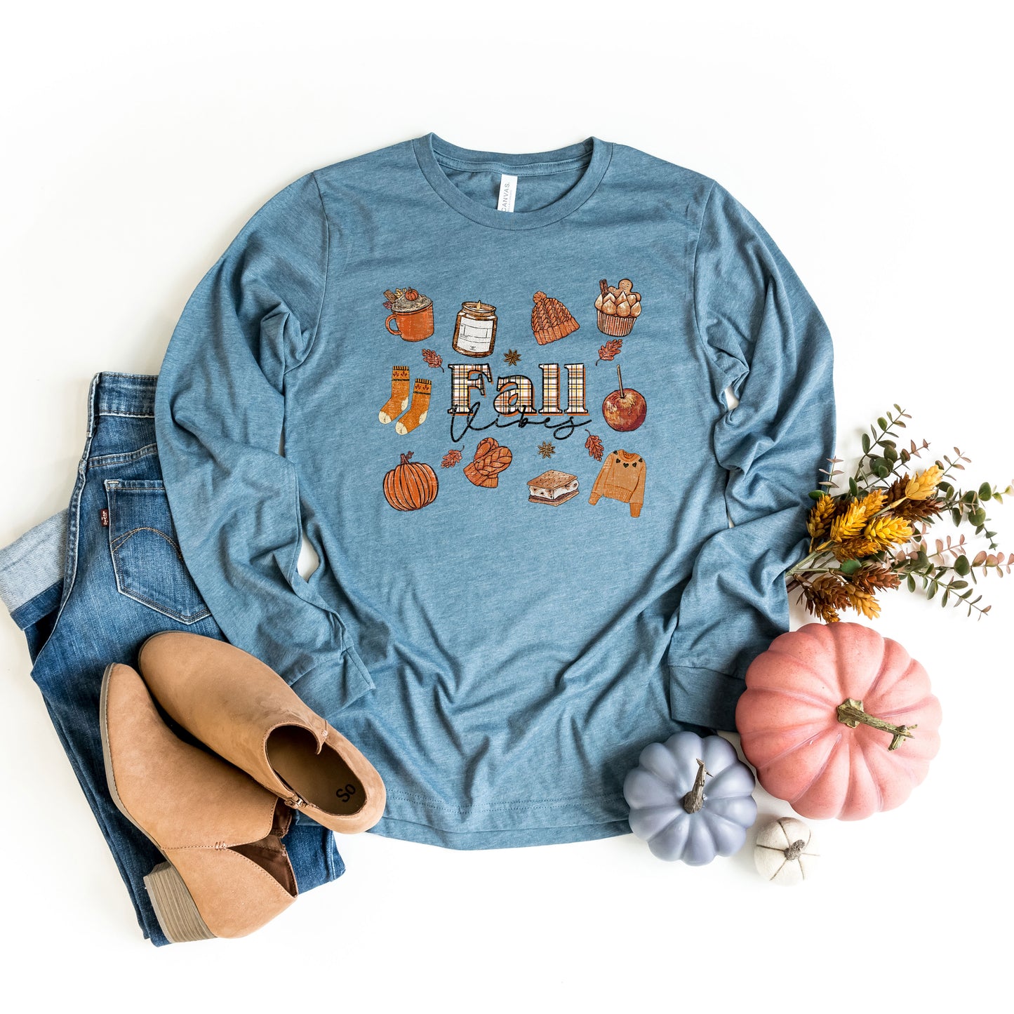 Plaid Fall Vibes Collage | Long Sleeve Crew Neck