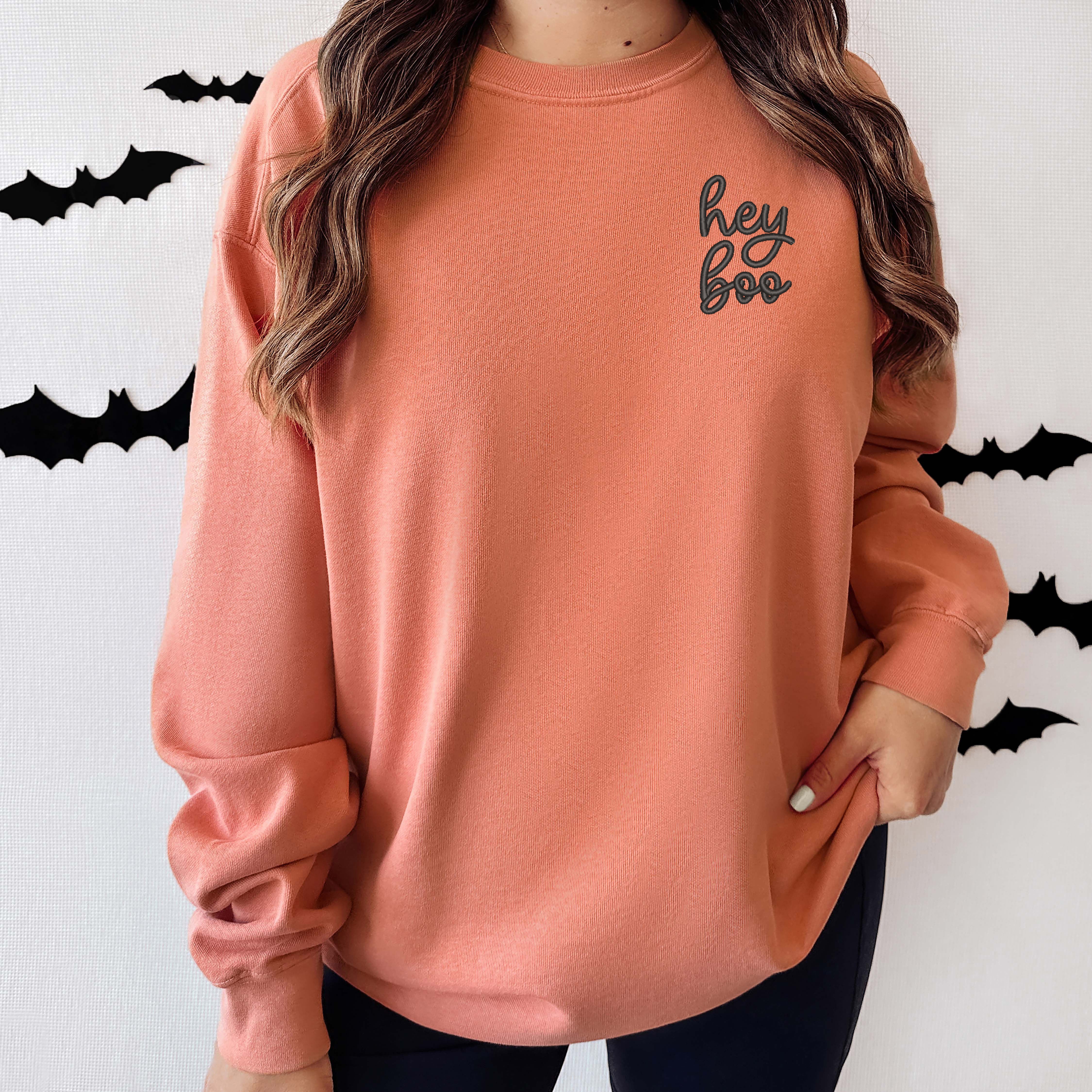 Embroidered Hey Boo Mini | Garment Dyed Sweatshirt