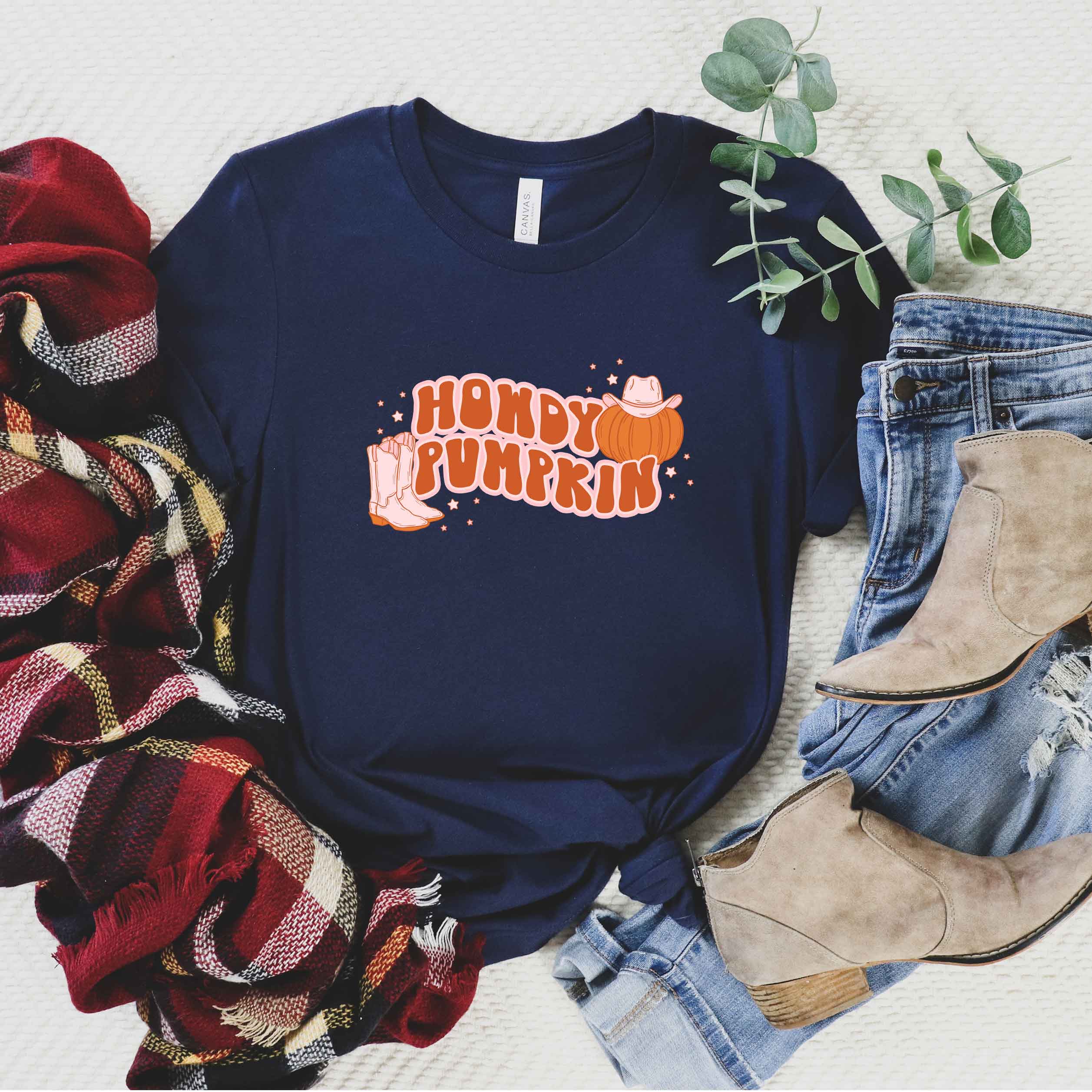 Howdy Pumpkin Boots | Short Sleeve Crew Neck